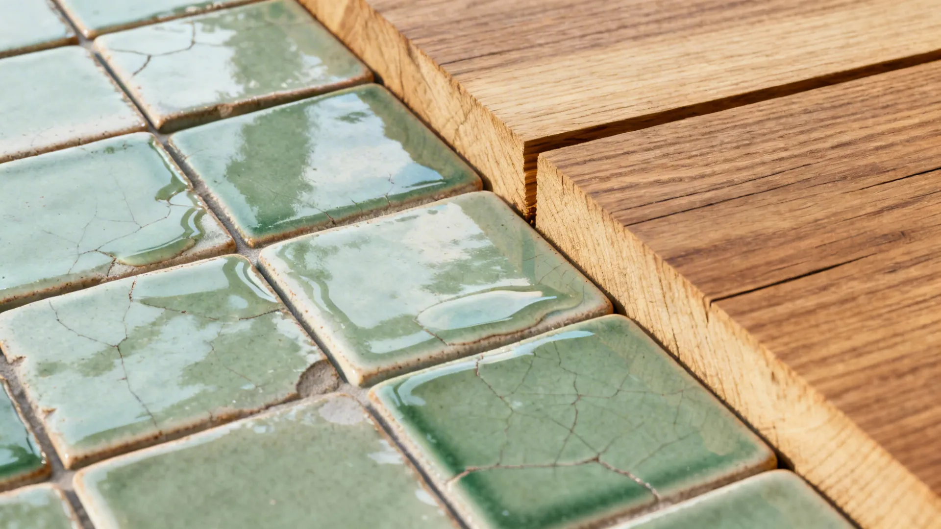 Natural oak slab fronts + zellige-style handmade tiles