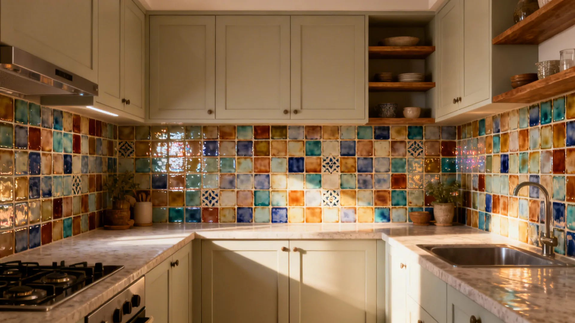 Bright Backsplash Pop with Neutral Cabinets
