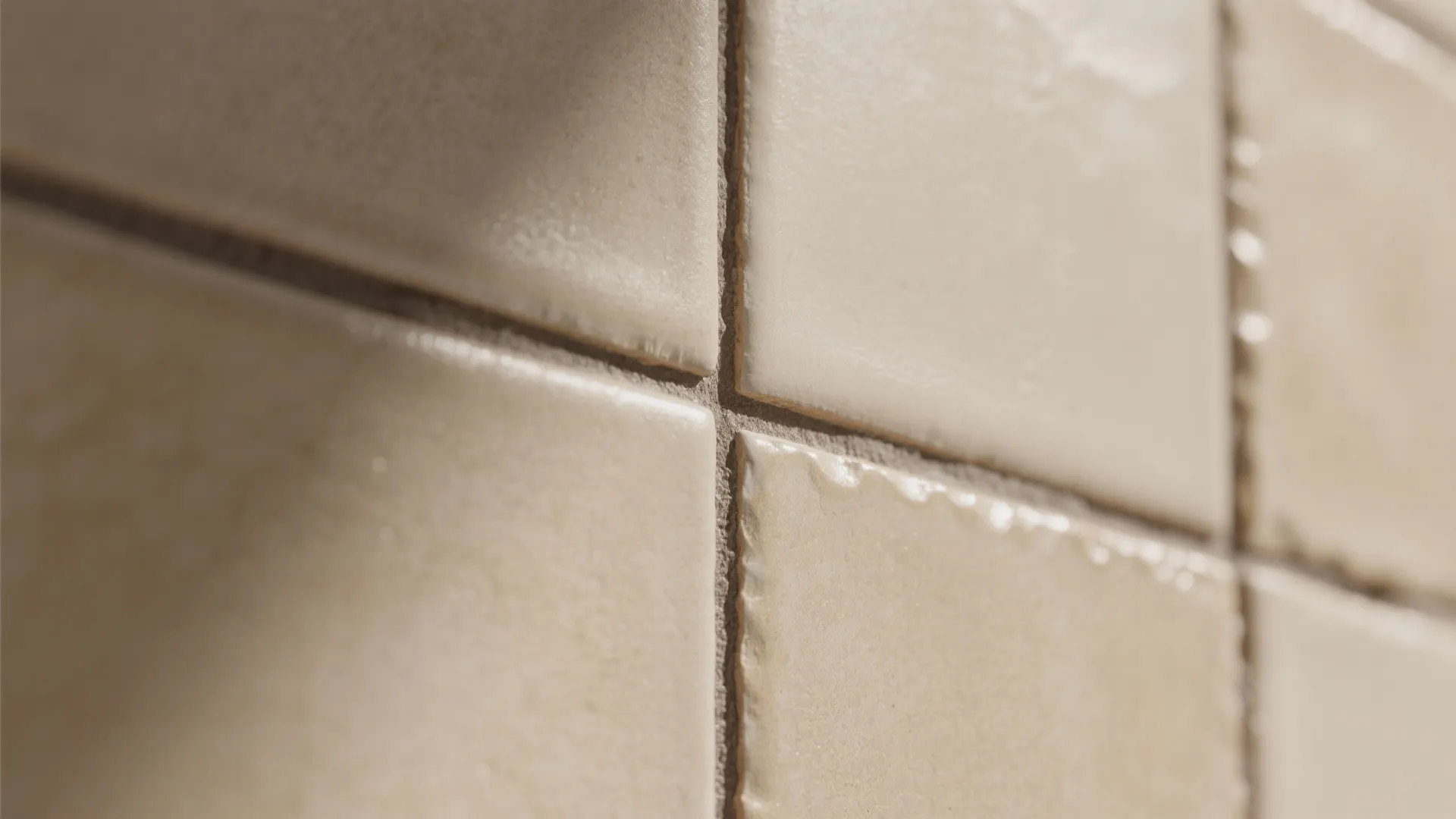 Textured half-wall tiles behind the sofa