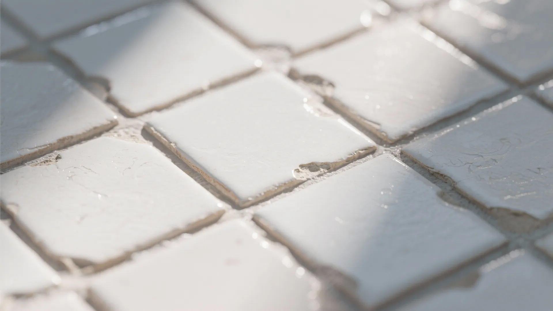 Close-up of handmade white zellige tile showing glaze sheen and textured surface