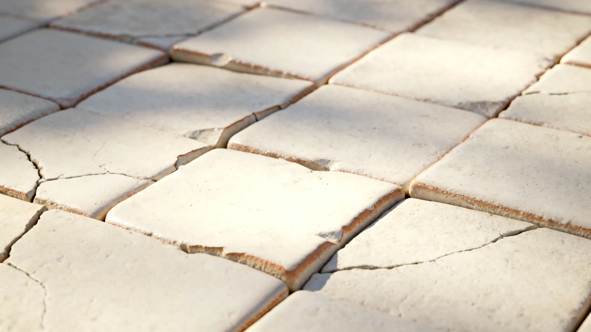 Macro of textured off-white zellige tiles with handcrafted edges and subtle variation.