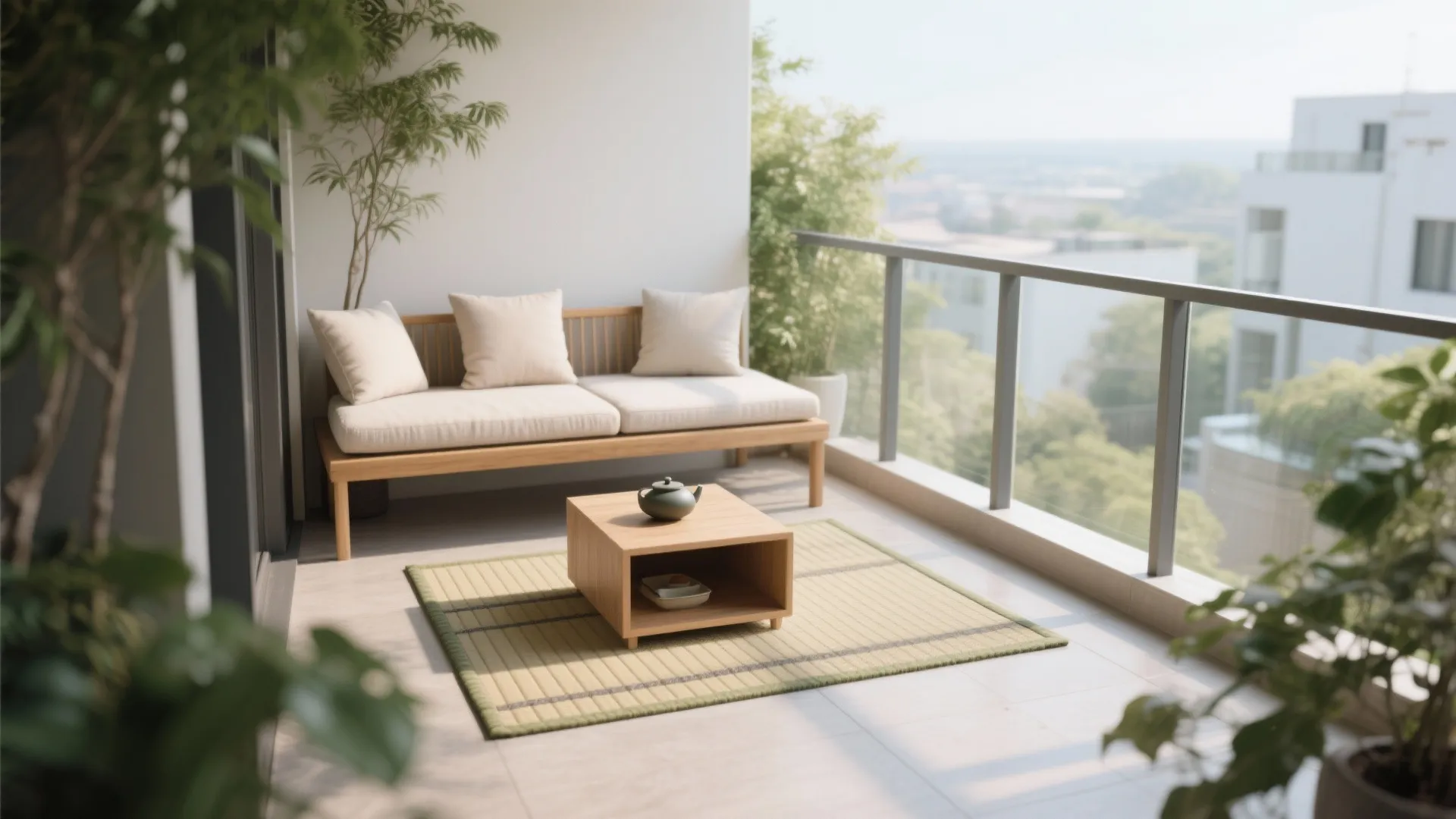 Zen-Inspired Seating Nook with Tatami Texture