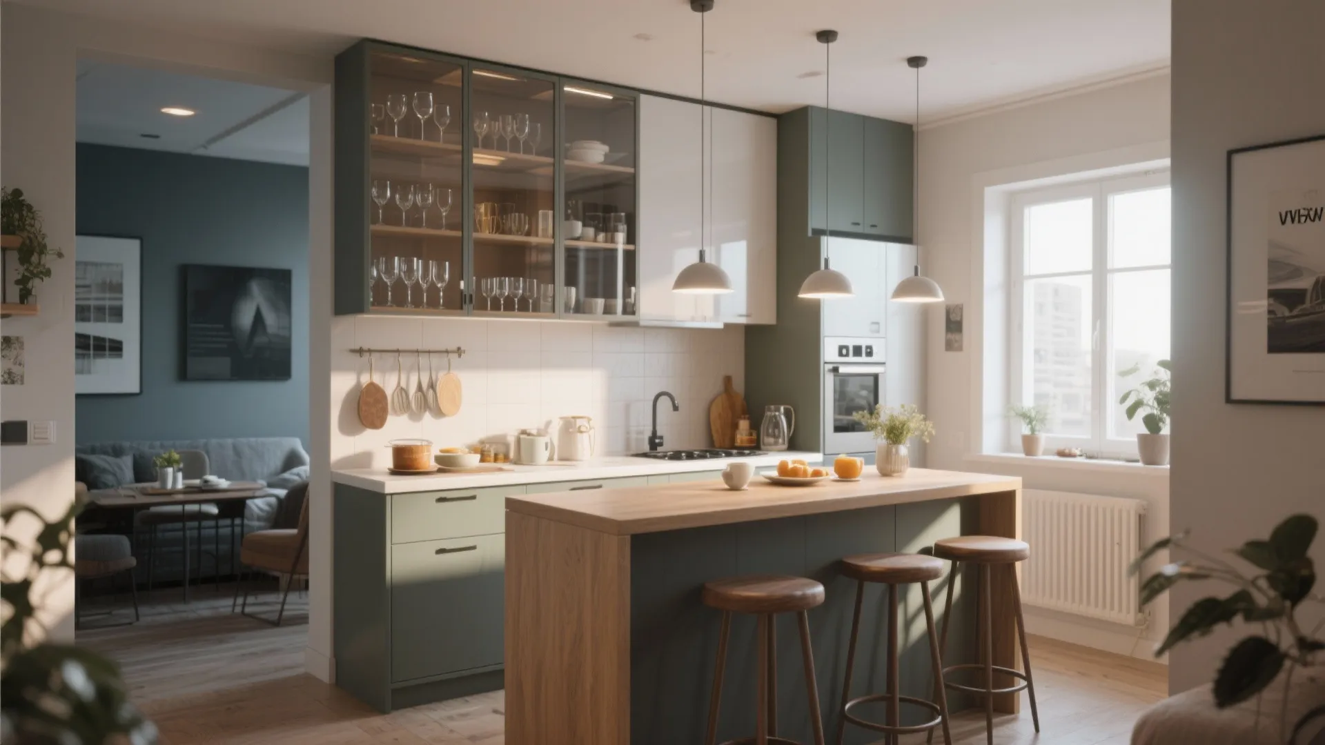 5. Use Glass Cabinets to Define Zones