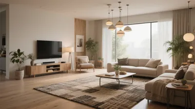 Scandinavian Living Room with Natural Light and Wood Accents