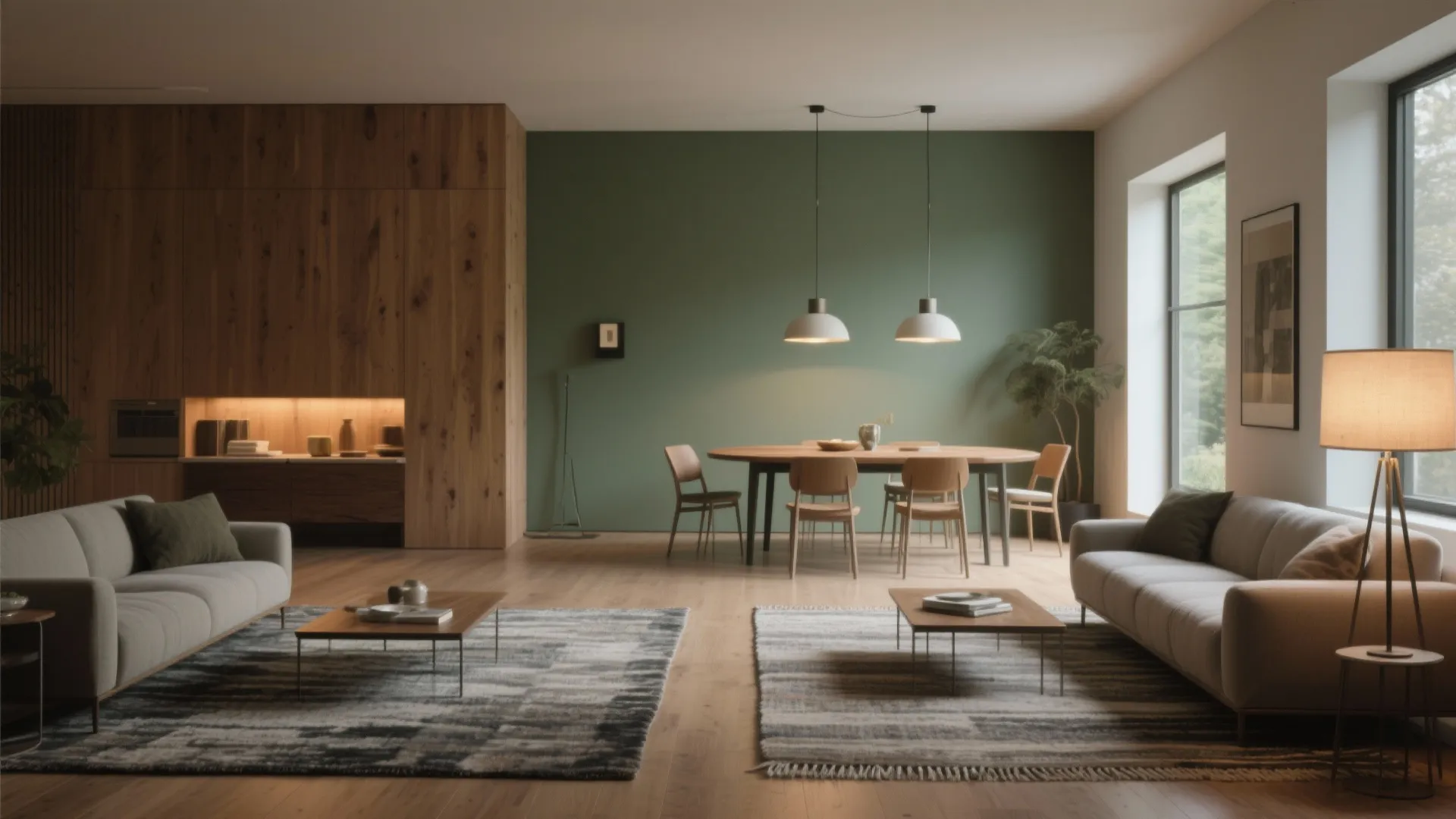 2. Zone with rugs and lighting, not walls