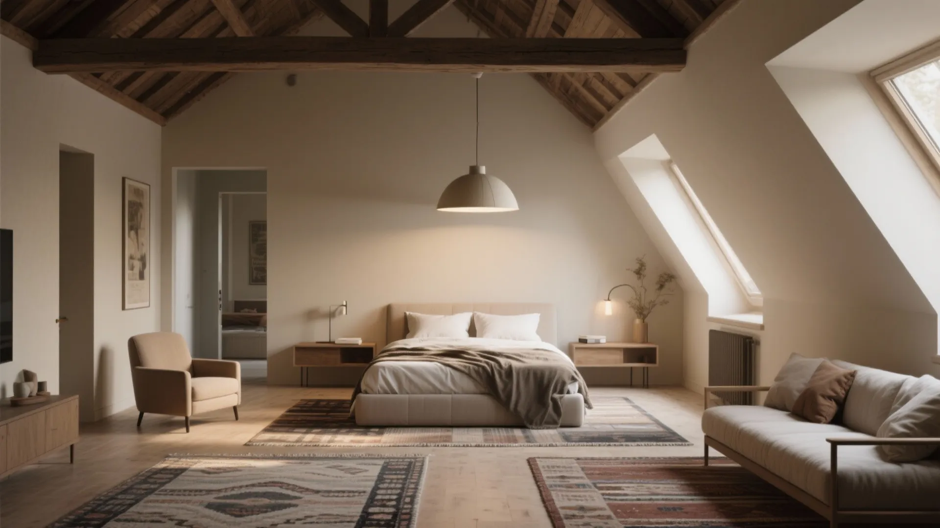 4. Zone with rugs, lighting, and furniture to create a cozy layout