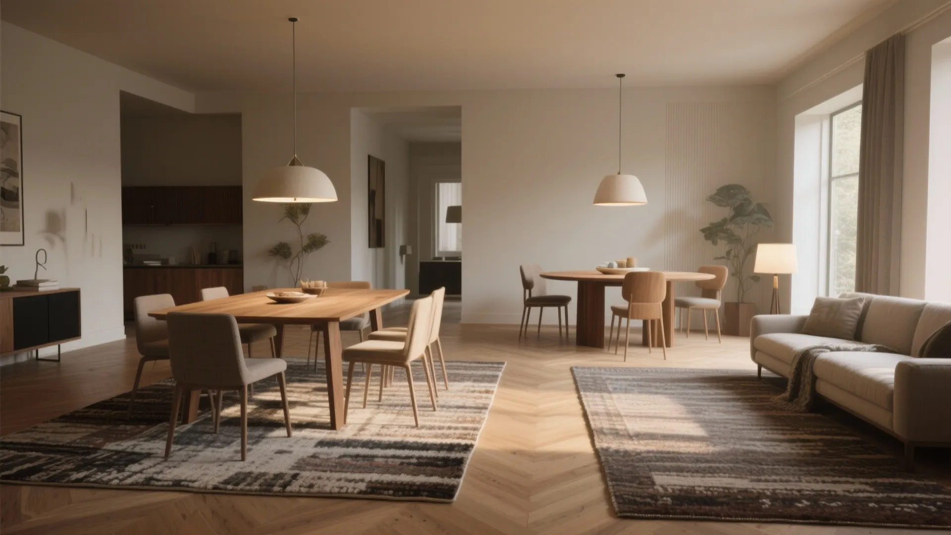 1. Zone with rugs, lighting and low back furniture