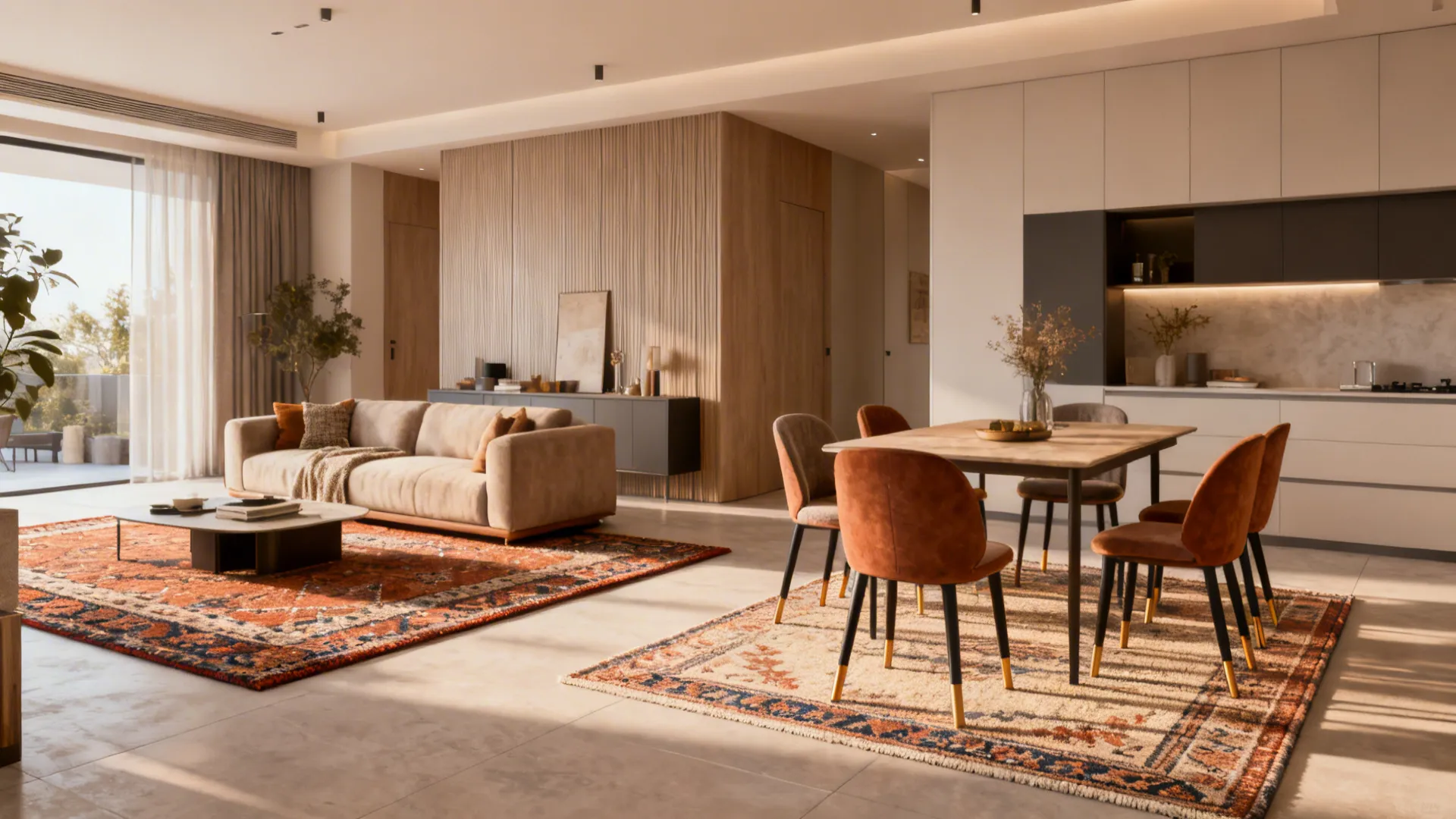 5. Zone Rugs for Open Plans (define without walls)