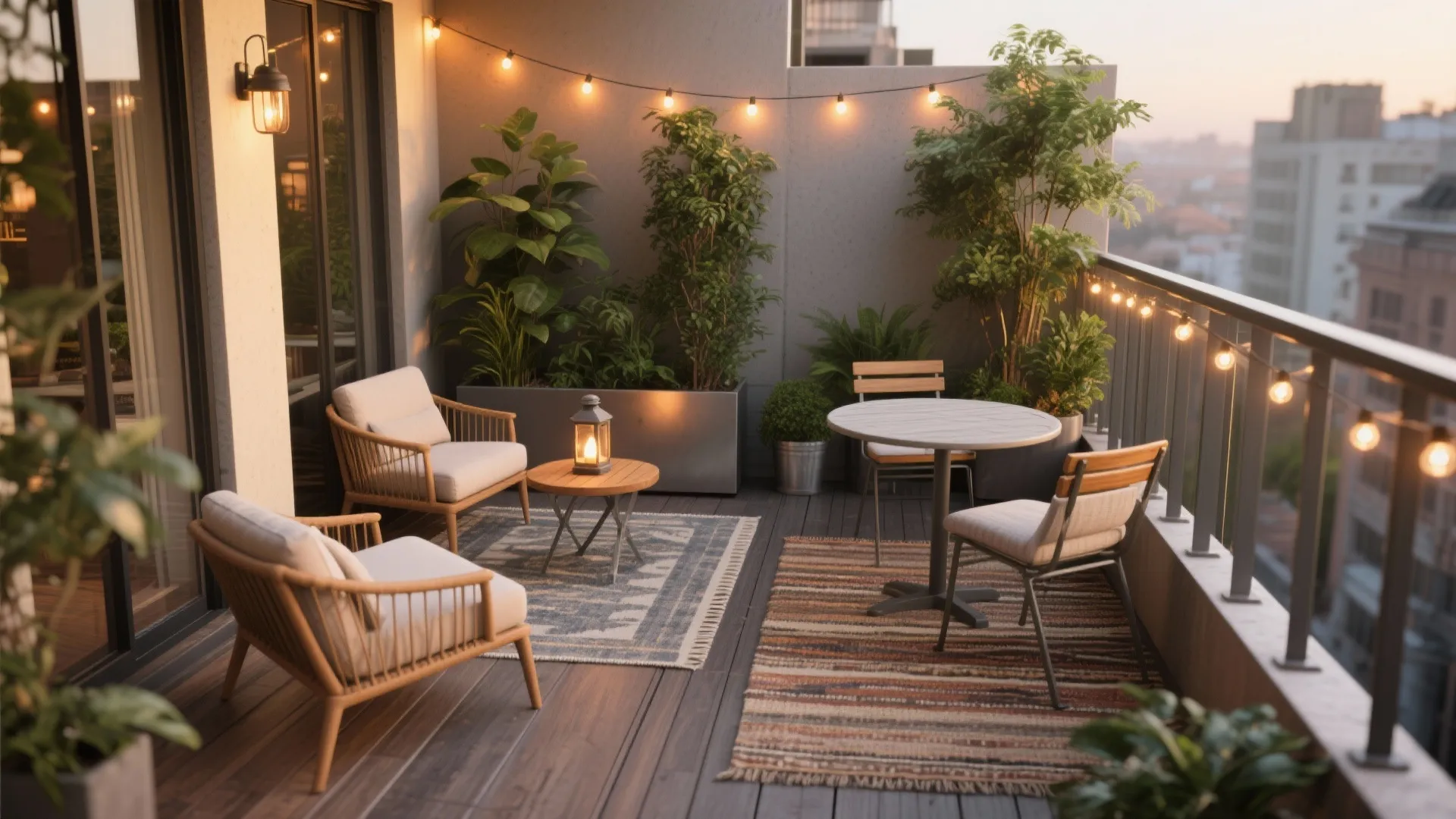 Idea 1: Define zones with rugs, planters, and light