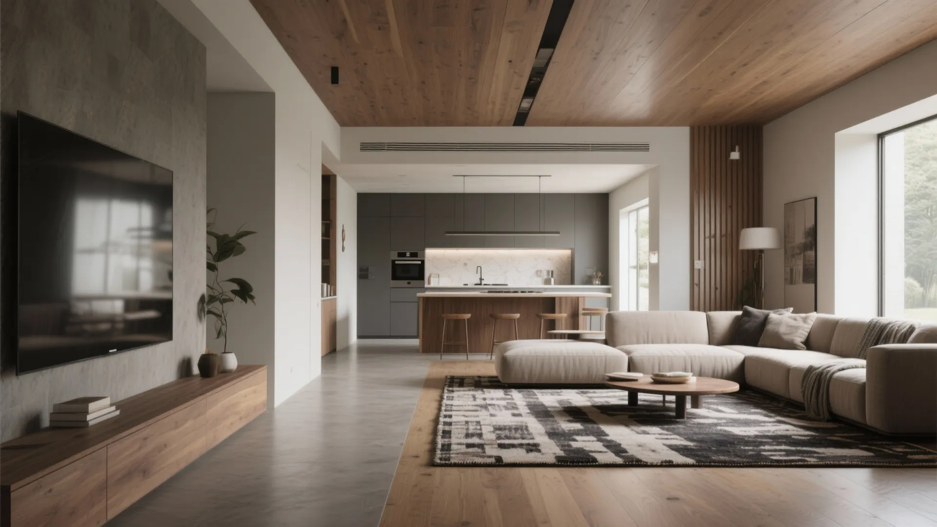 1. Define zones with floor and ceiling treatments