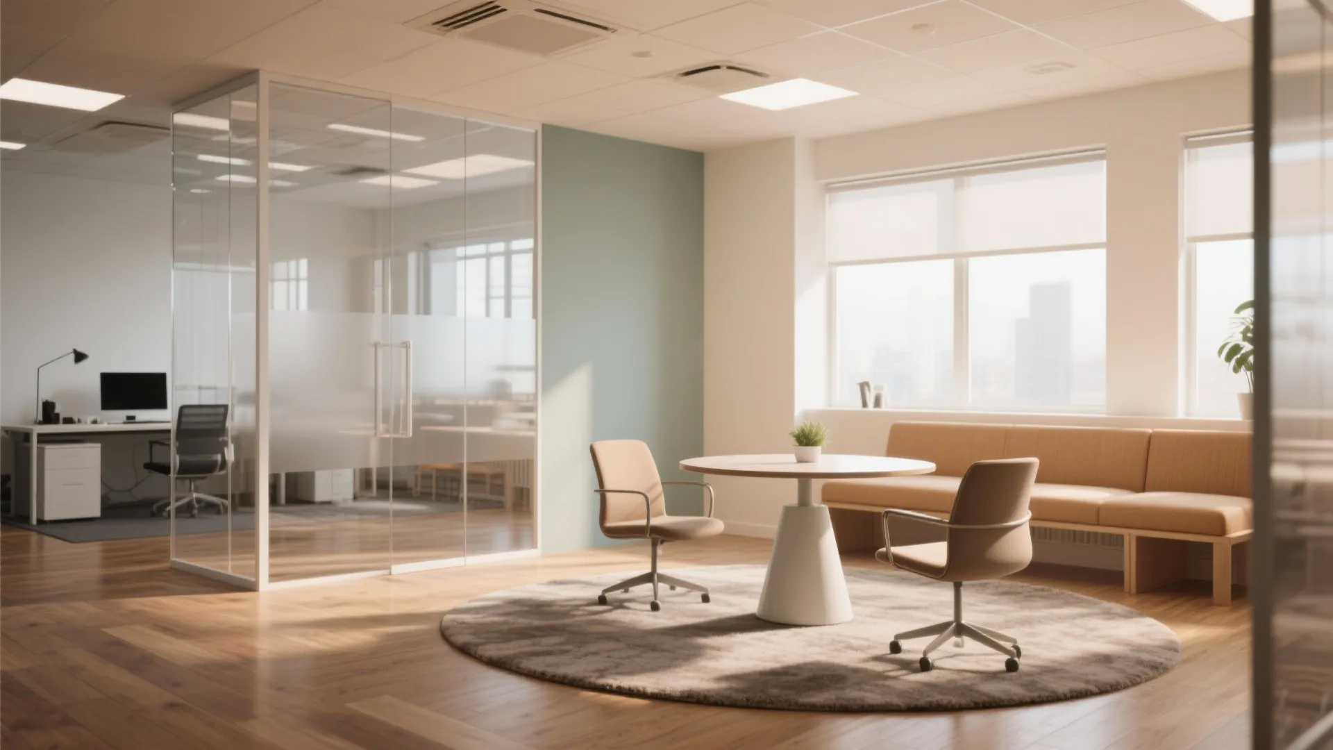 2. Zone with transparent dividers and mixed flooring