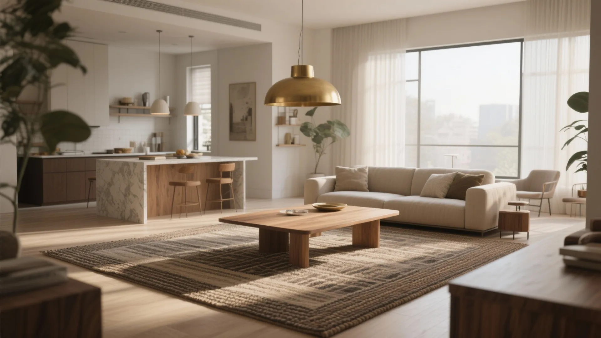 1. Zone with rugs, lighting and furniture orientation