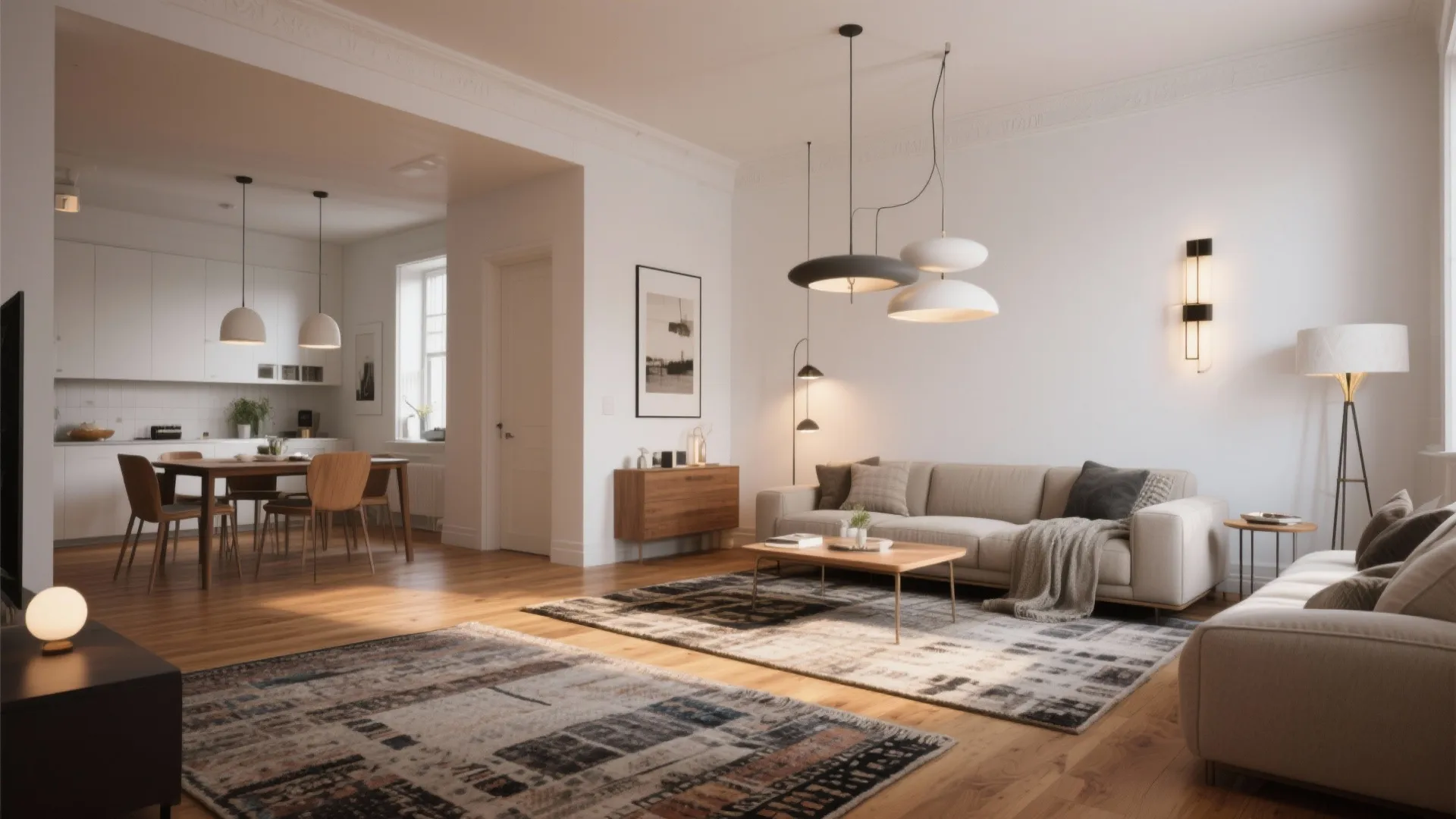 4. Zone the space with flooring, rugs and lighting