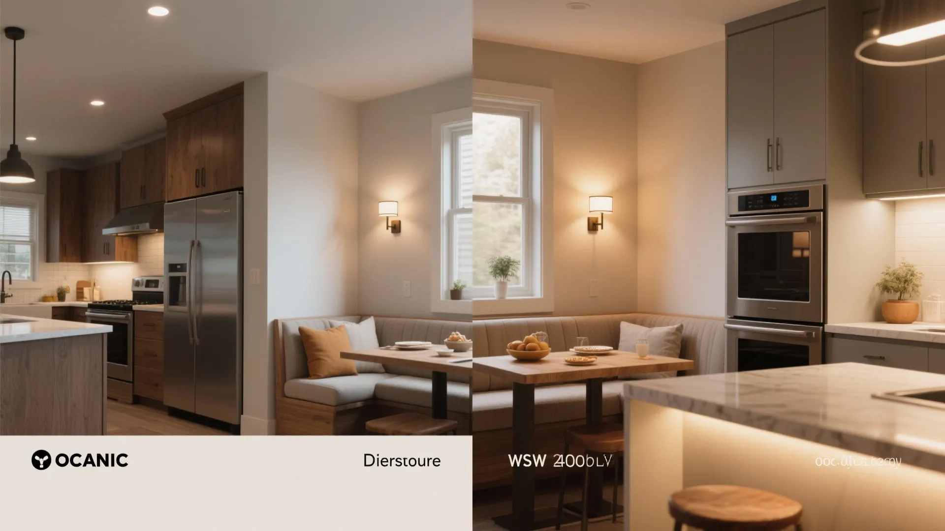 Create ambiance zones: breakfast nook vs. prep area