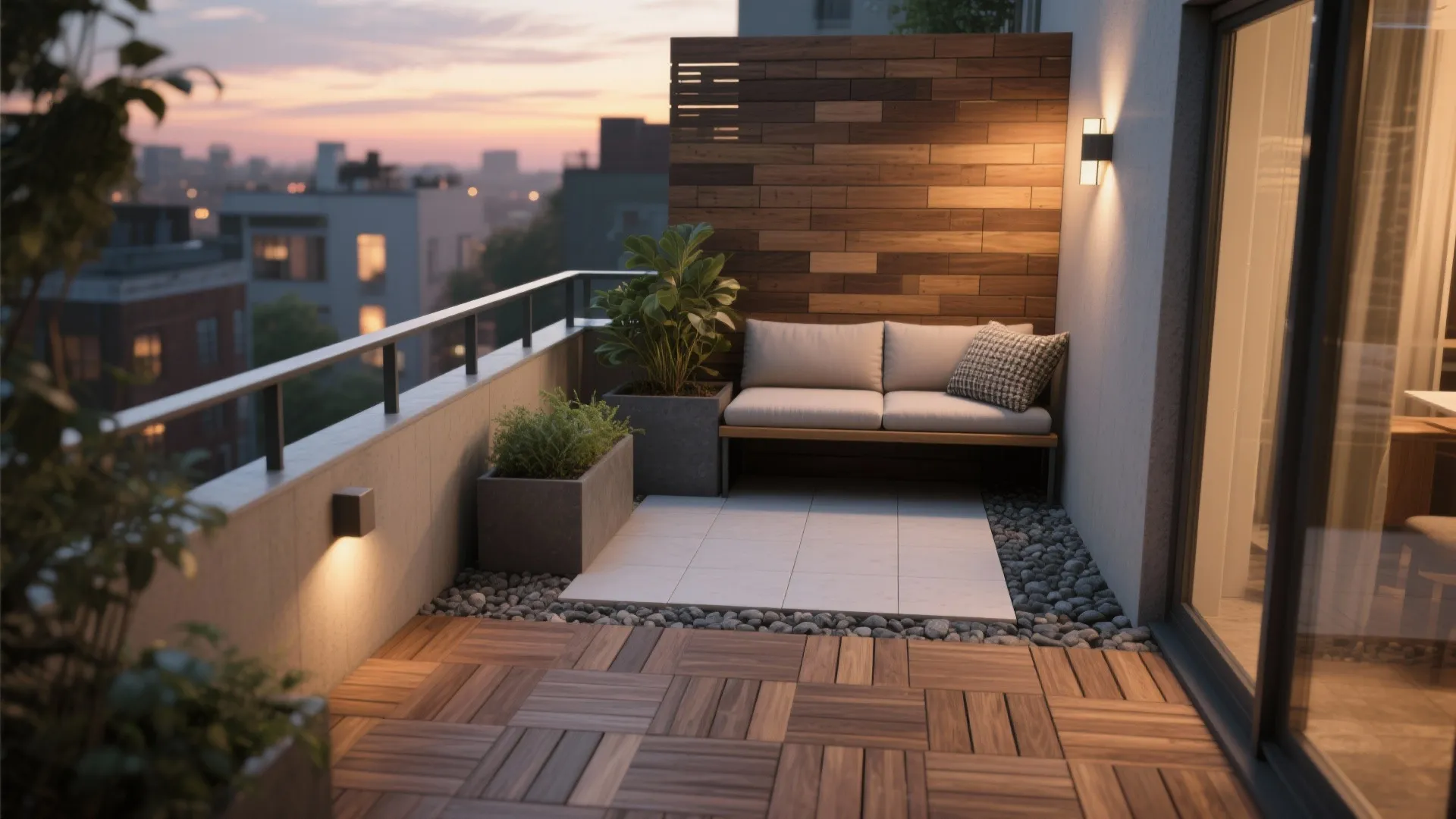 Mixed-Material Block Patterns to Zone the Balcony