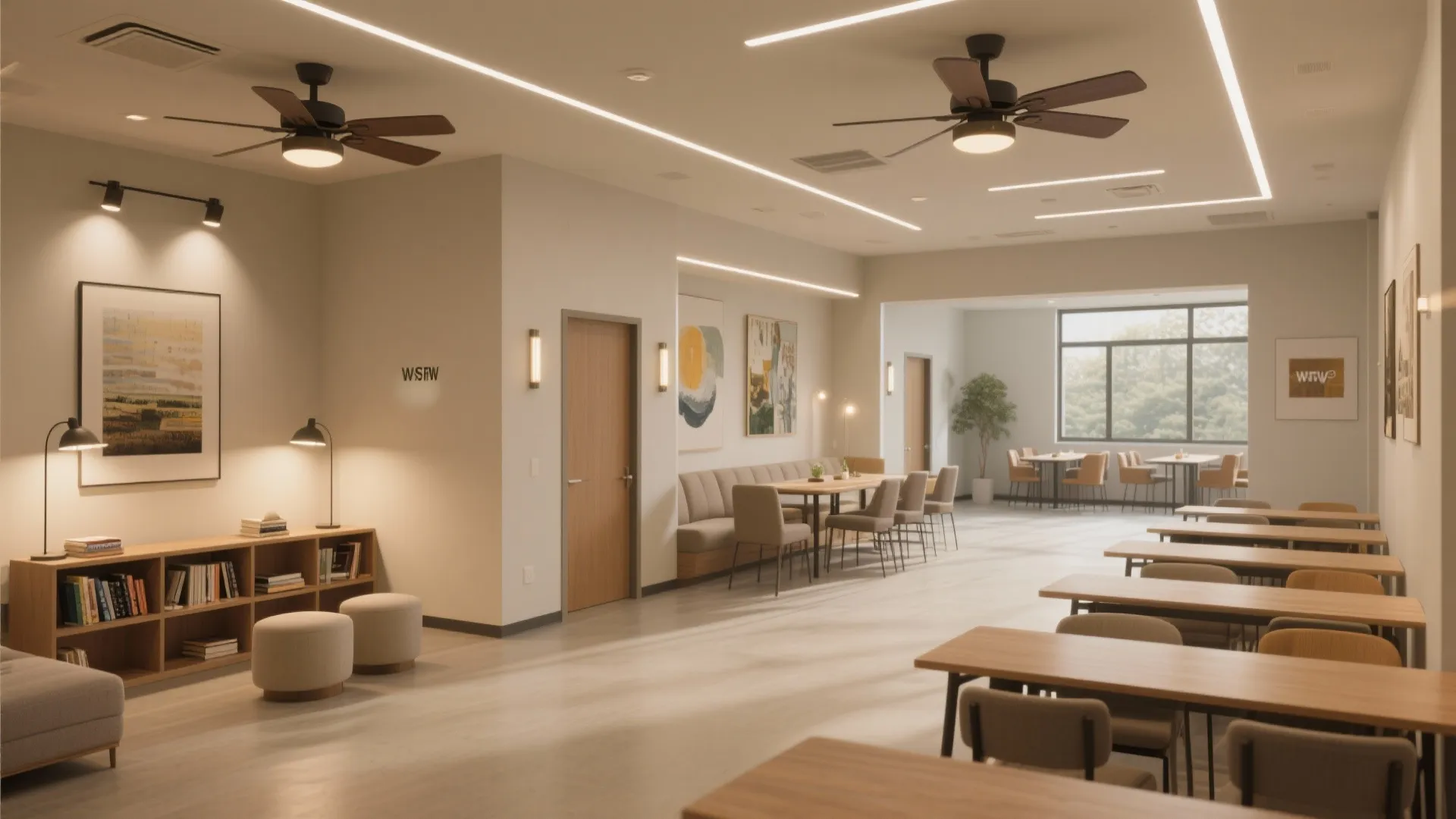 5) Zoned ceiling: lighting scenes for multi-use halls