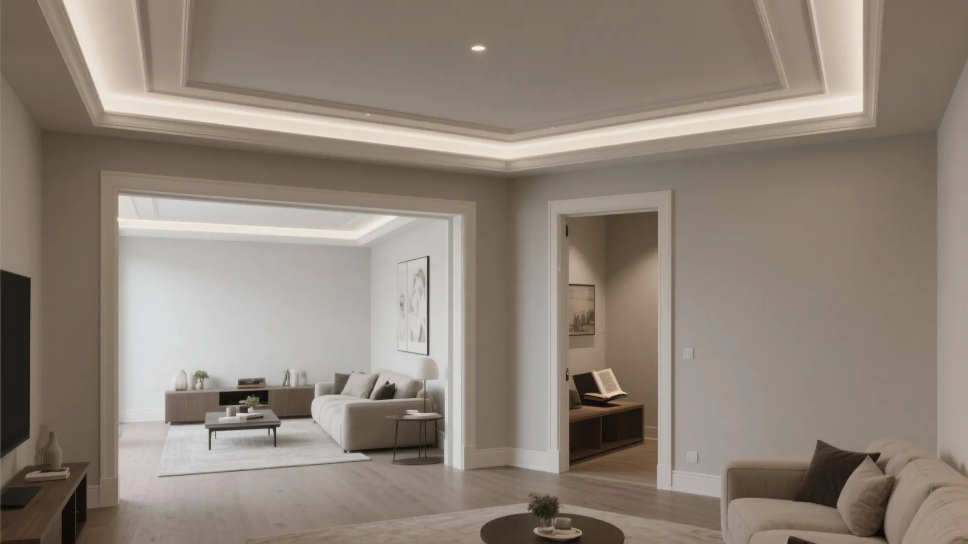 Zoned Coffered Ceiling to Define the L