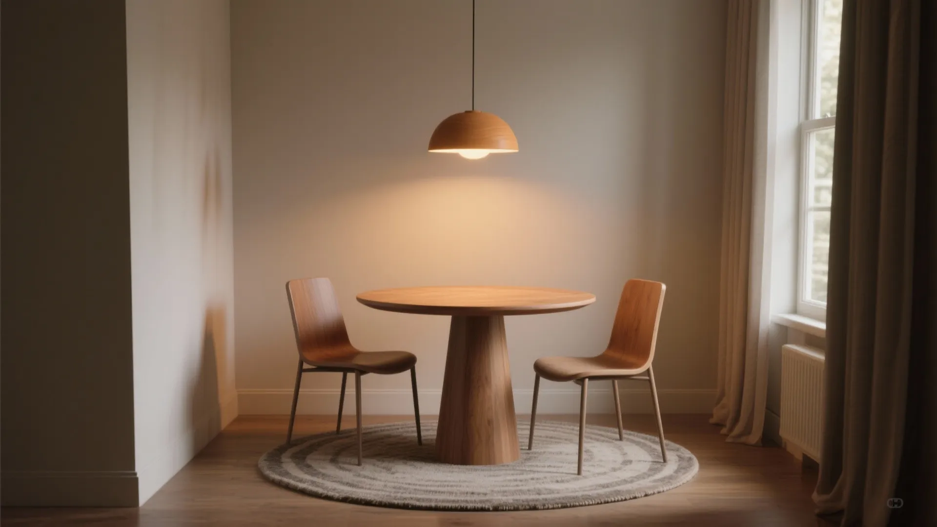 5. Zoned Micro-Dining with Rugs and Lighting