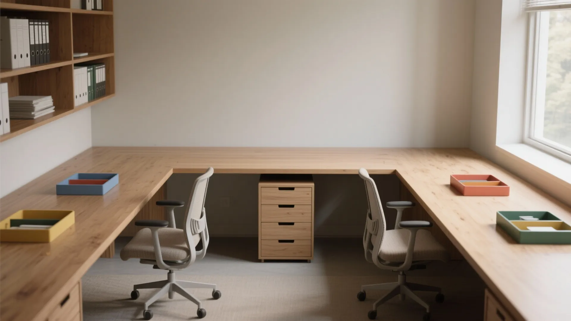 Zoned Duo Desk with Shared Storage