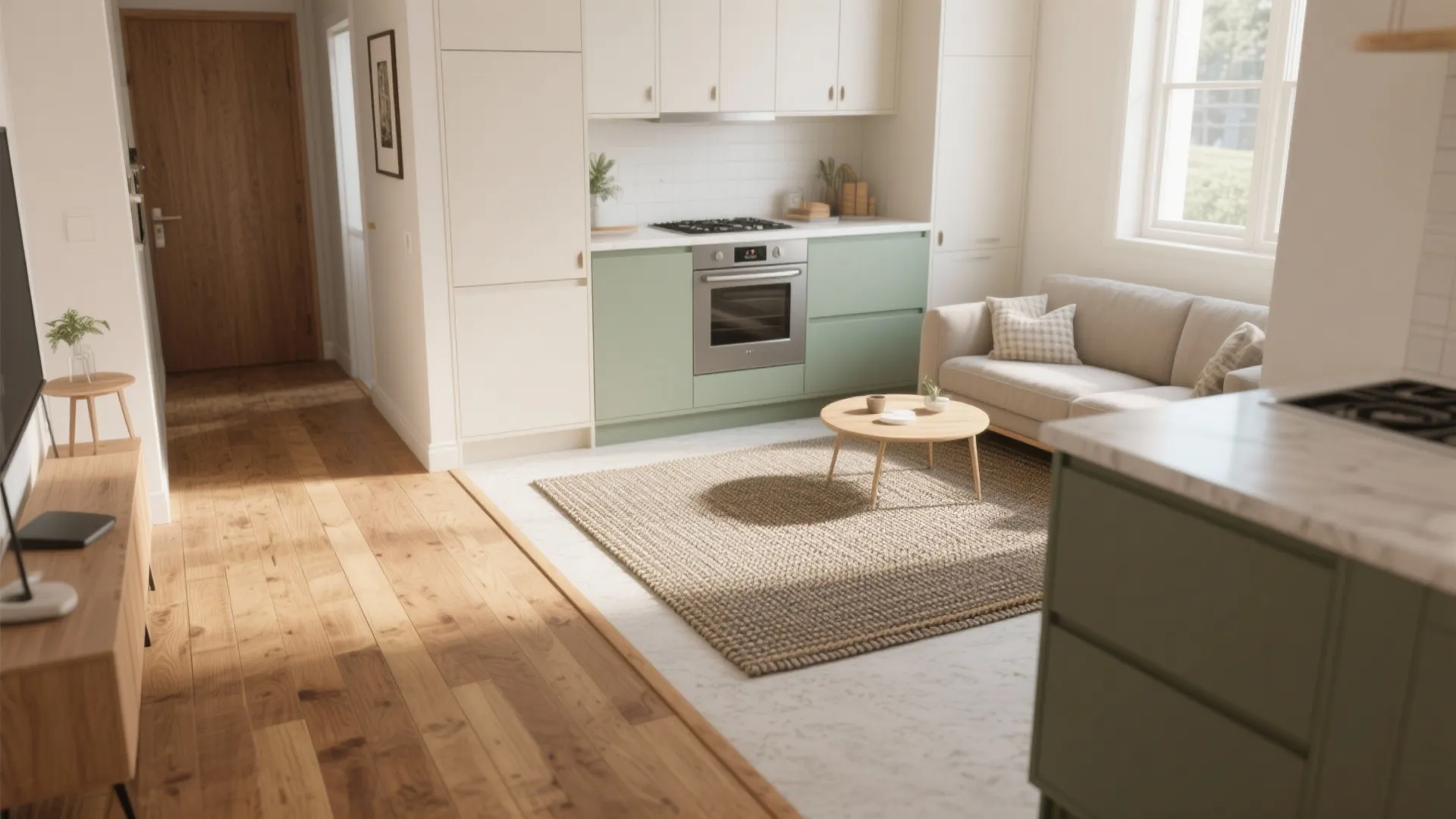 1. Define zones with flooring and rugs