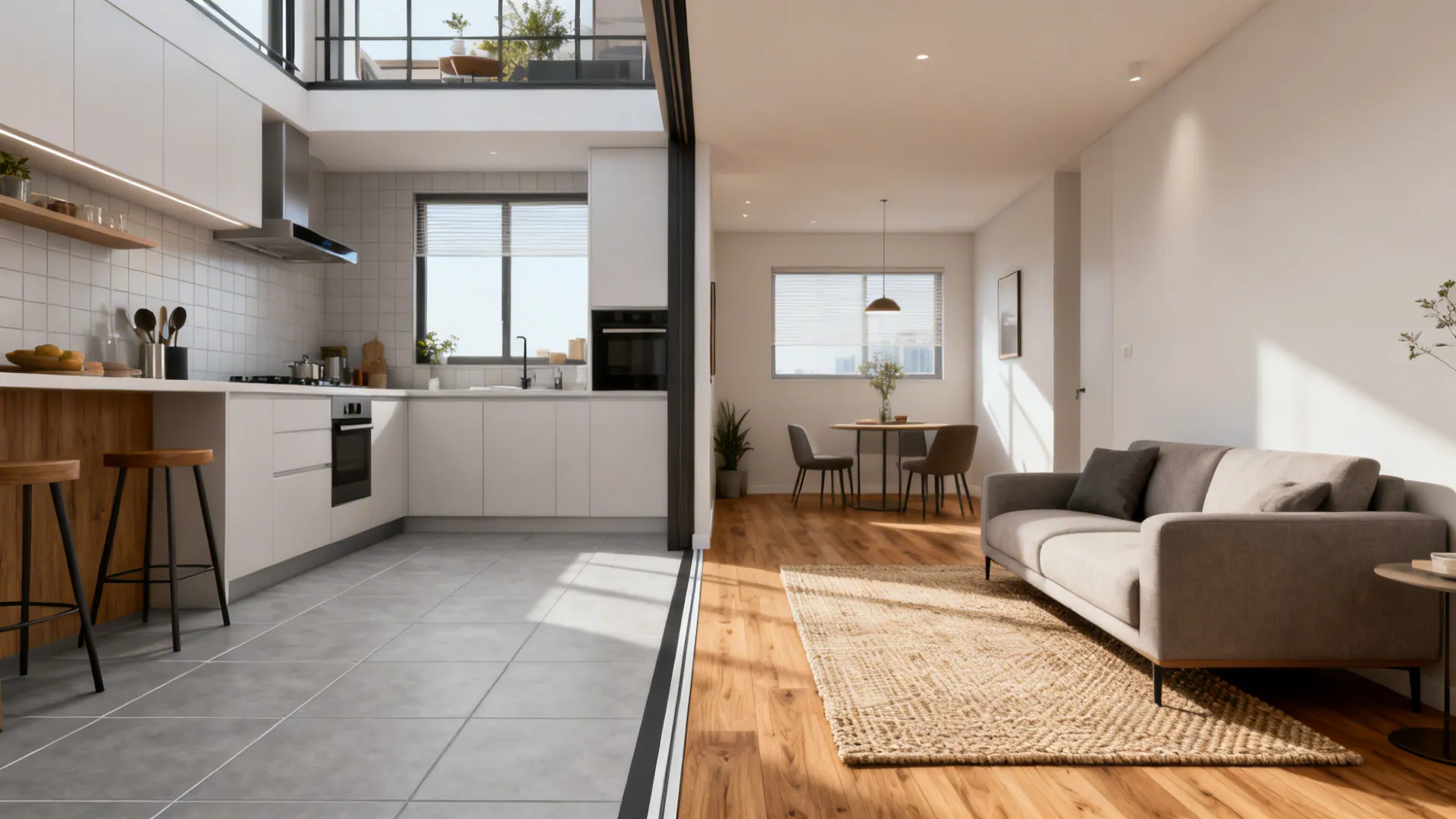 1. Define zones with flooring and rugs