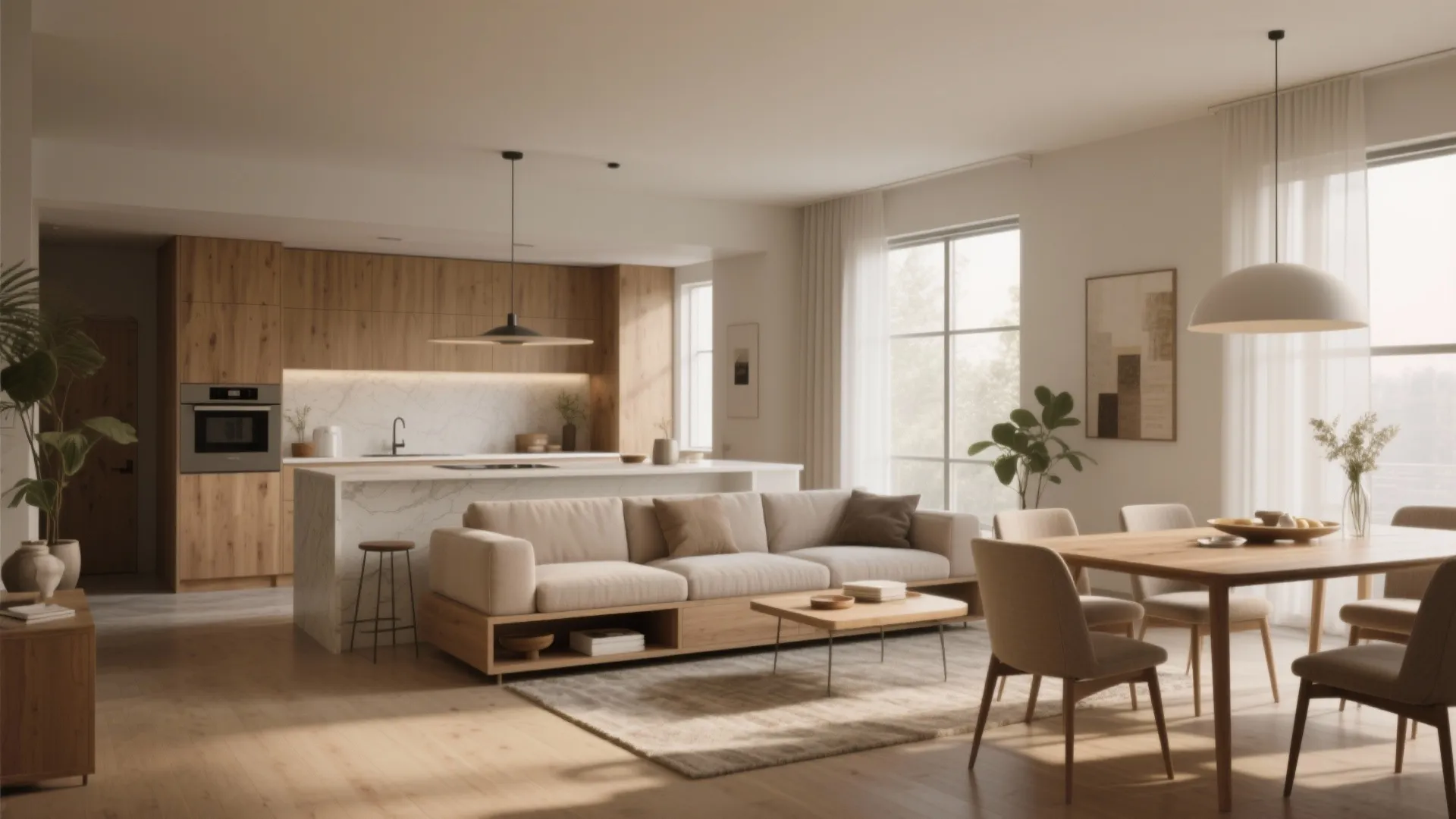 1. Open-plan living with zoned furniture