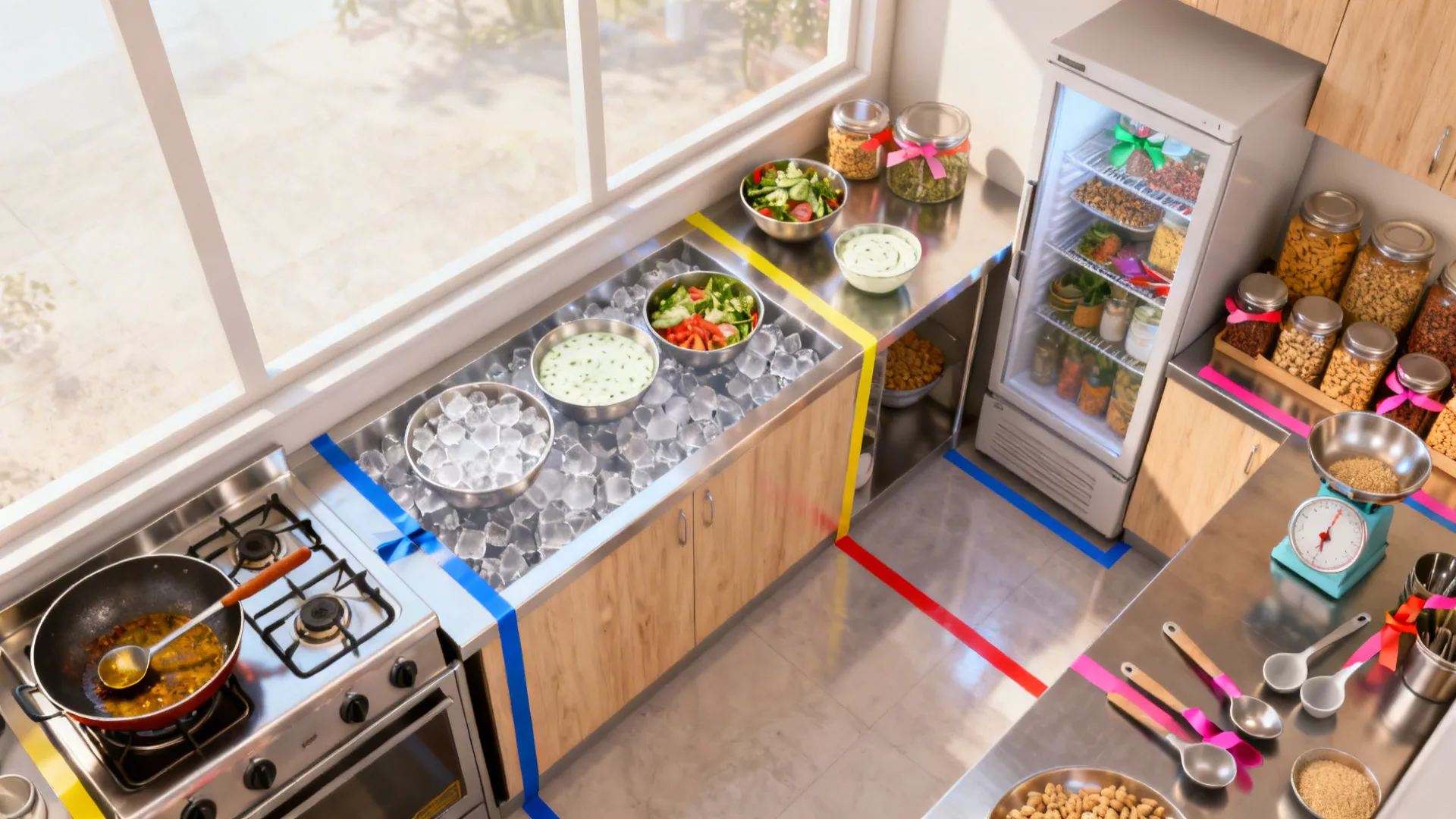 2) Zone the Kitchen: Hot Line, Cold Zone, Dry Snack Station