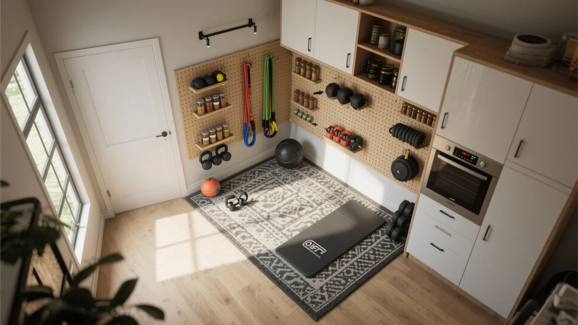 5. Zoning with rugs and kitchen-style storage hacks