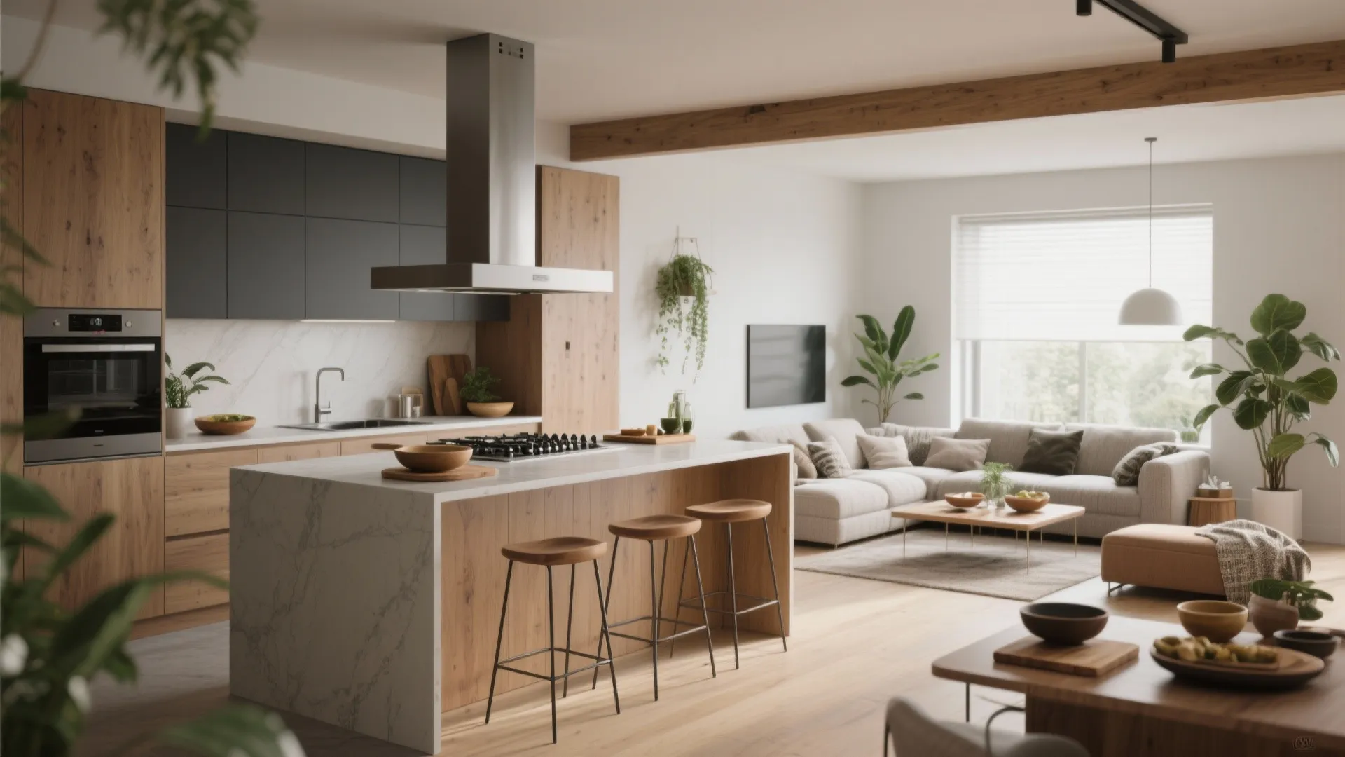 1. Open Kitchen + Living with Zoned Islands