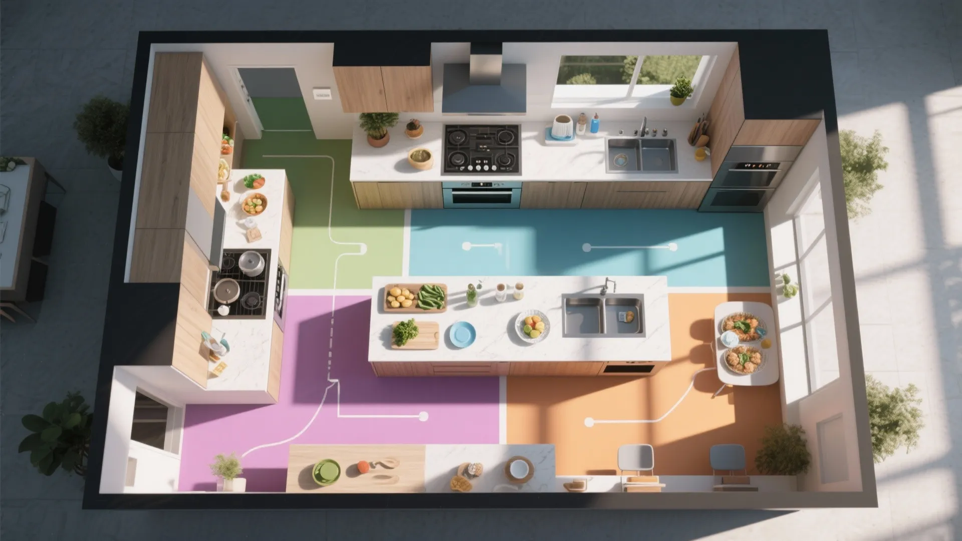 10. Zoned Kitchen Layouts