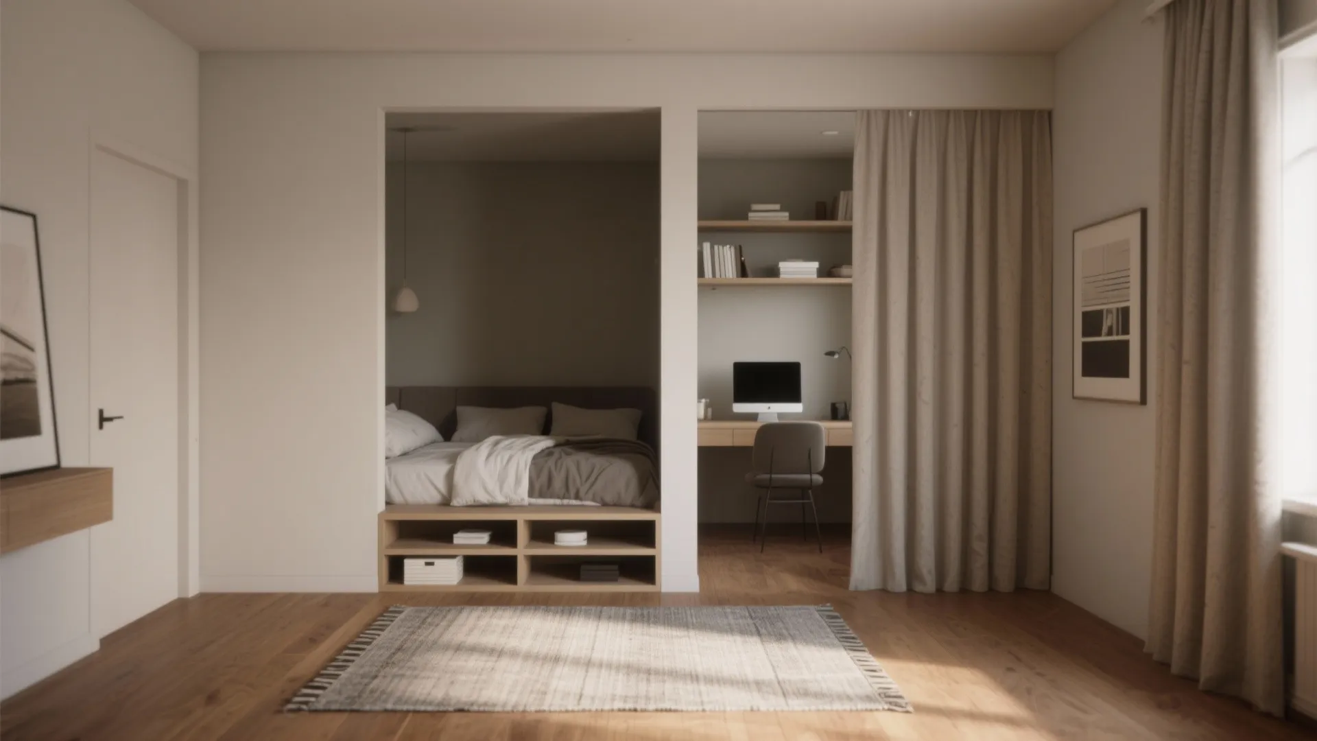 5. Defined zones with rugs and low partitions