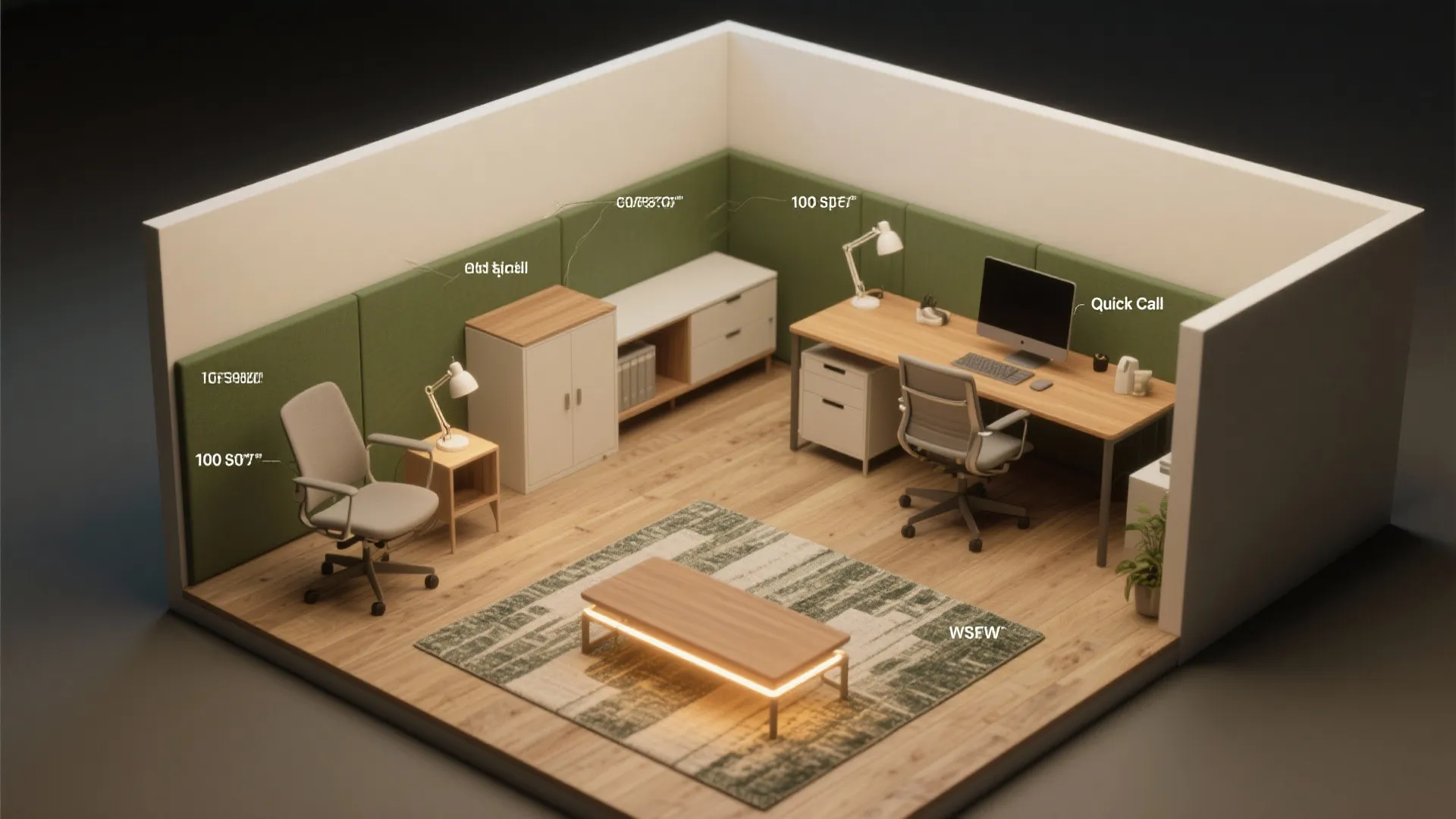 3. Define zones with lighting and rugs, then test visually