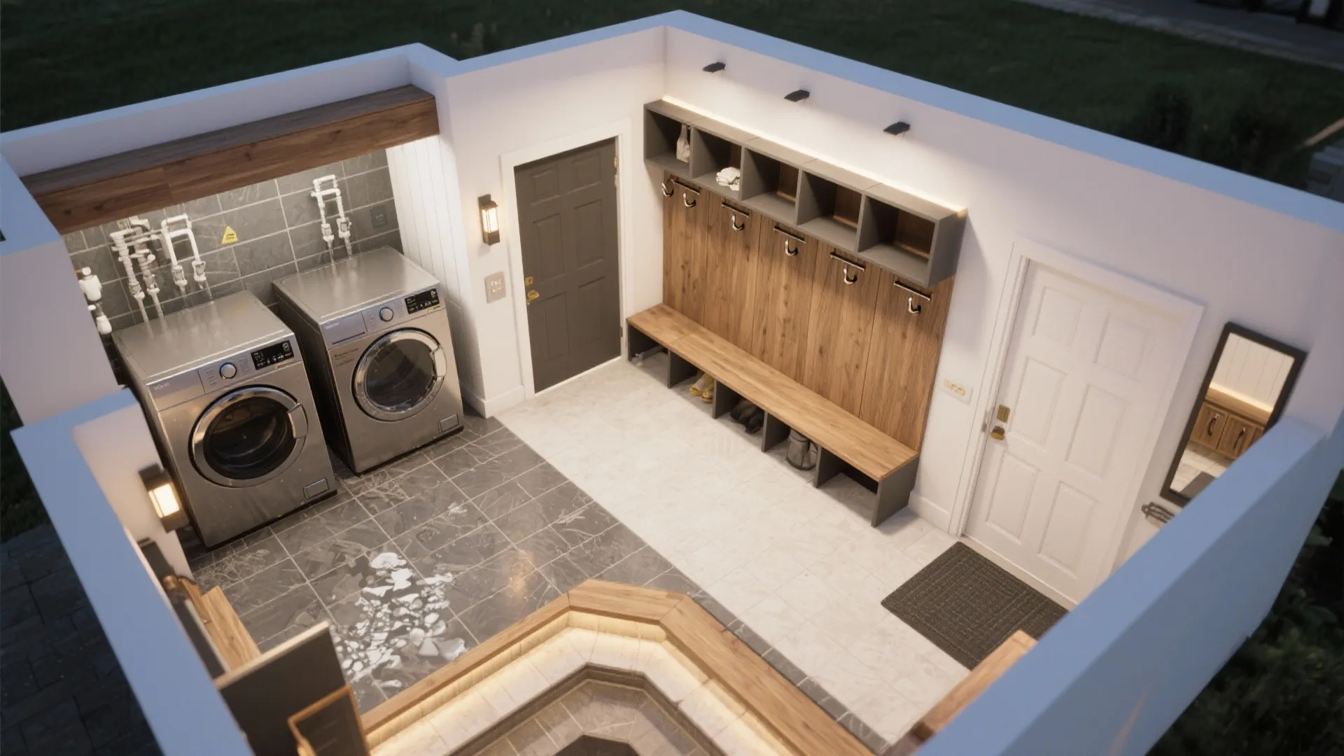 2. Zone the room: wet, dry and drop-off areas