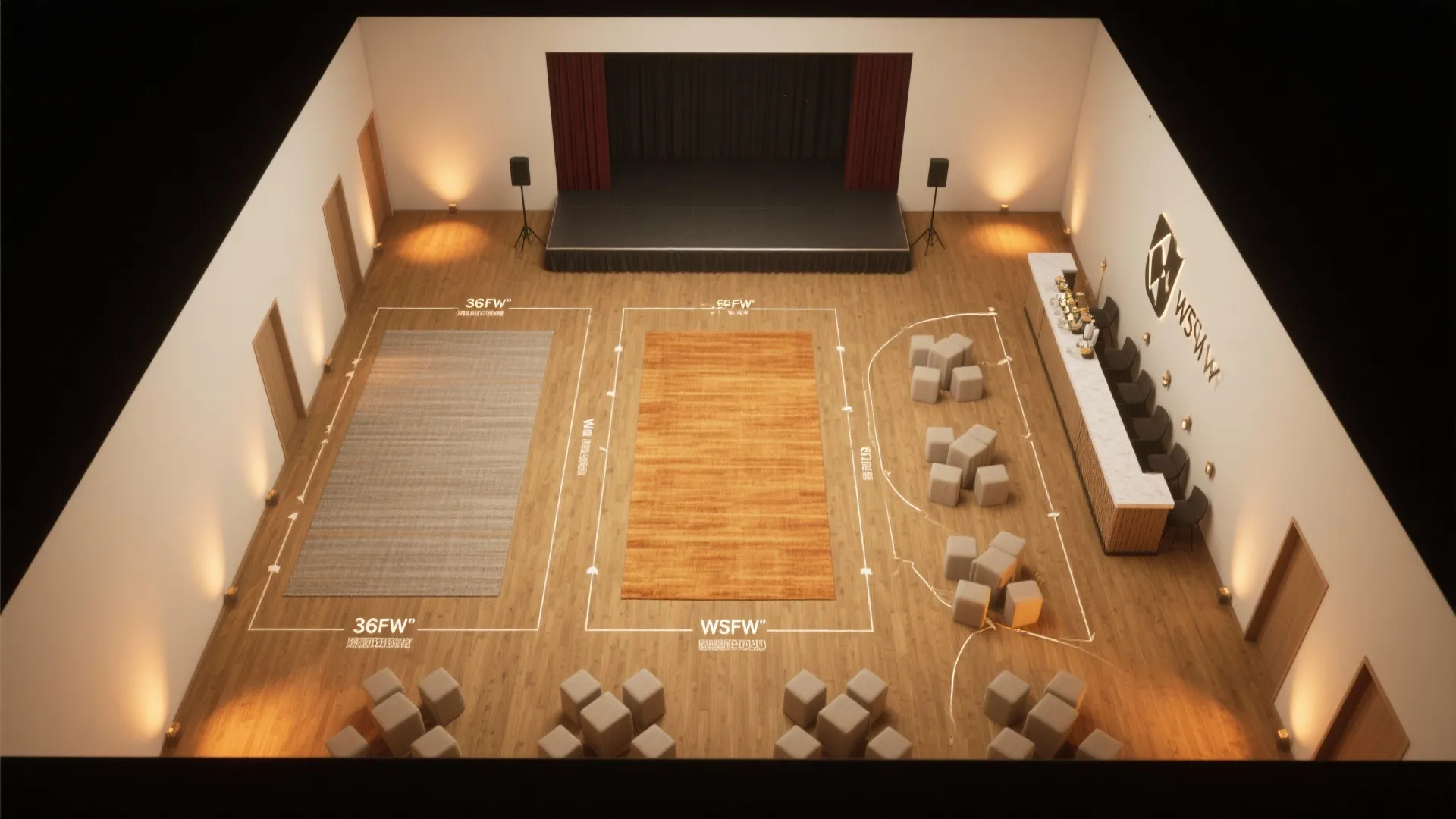 Zoned Layout: Stage, Service, and Circulation