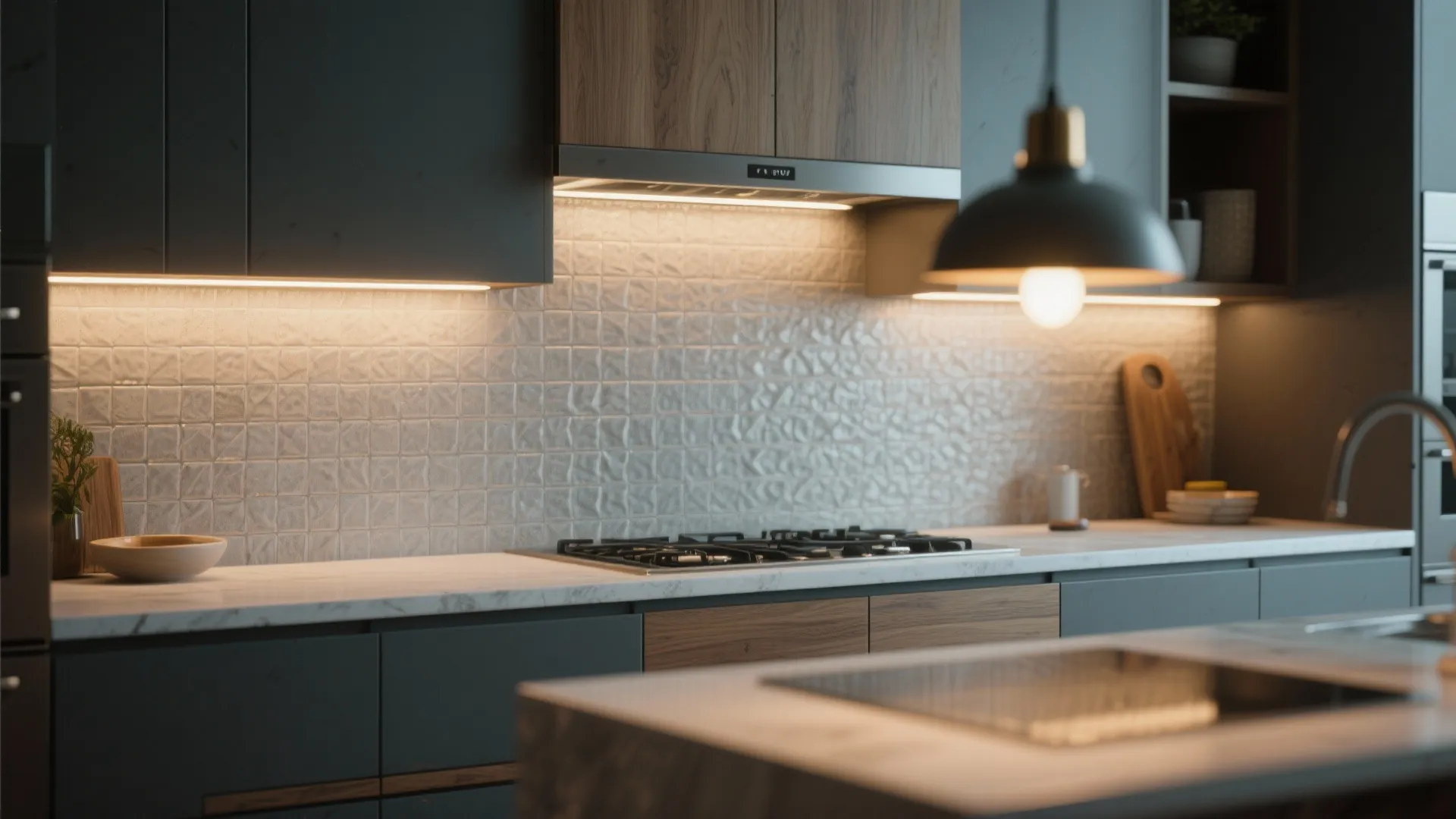 5. Zone by lighting and texture — small but intentional