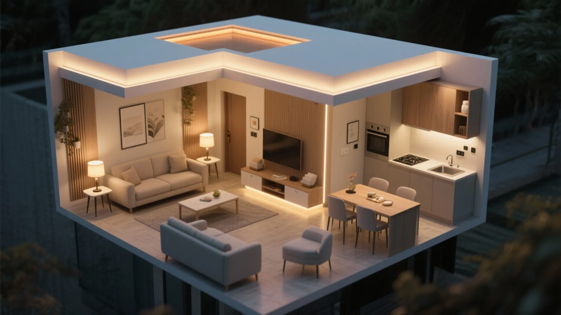 Smart zoned lighting and wiring for compact plans