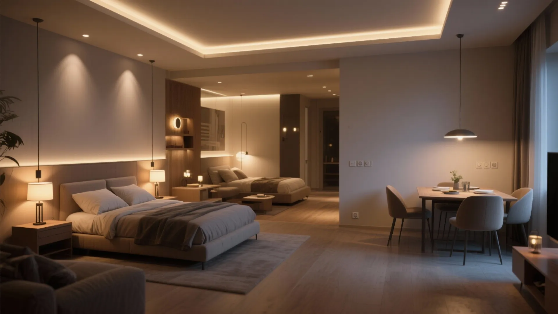 3. Zoned lighting to define rooms without walls