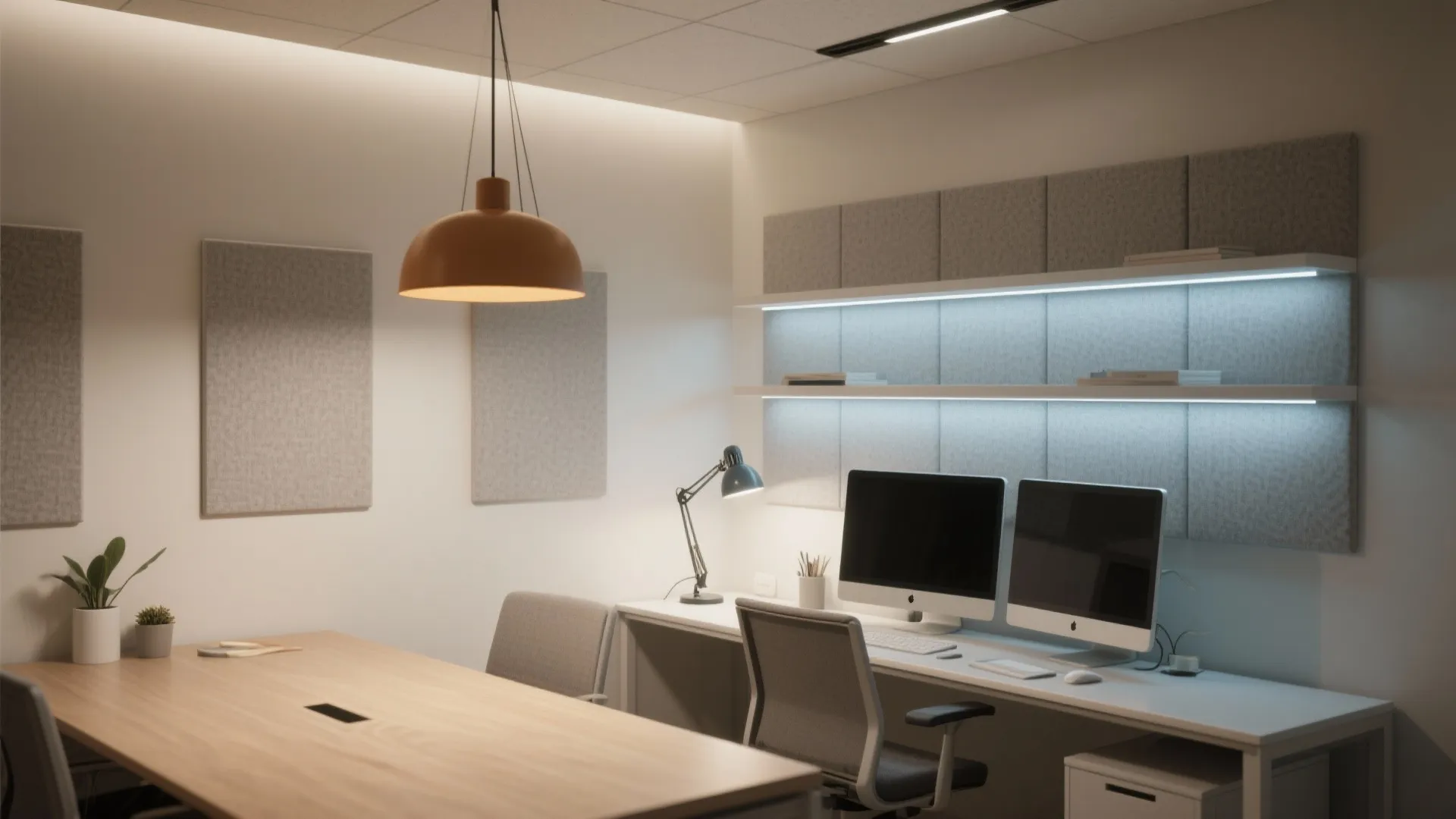 2. Zoned lighting and acoustic panels