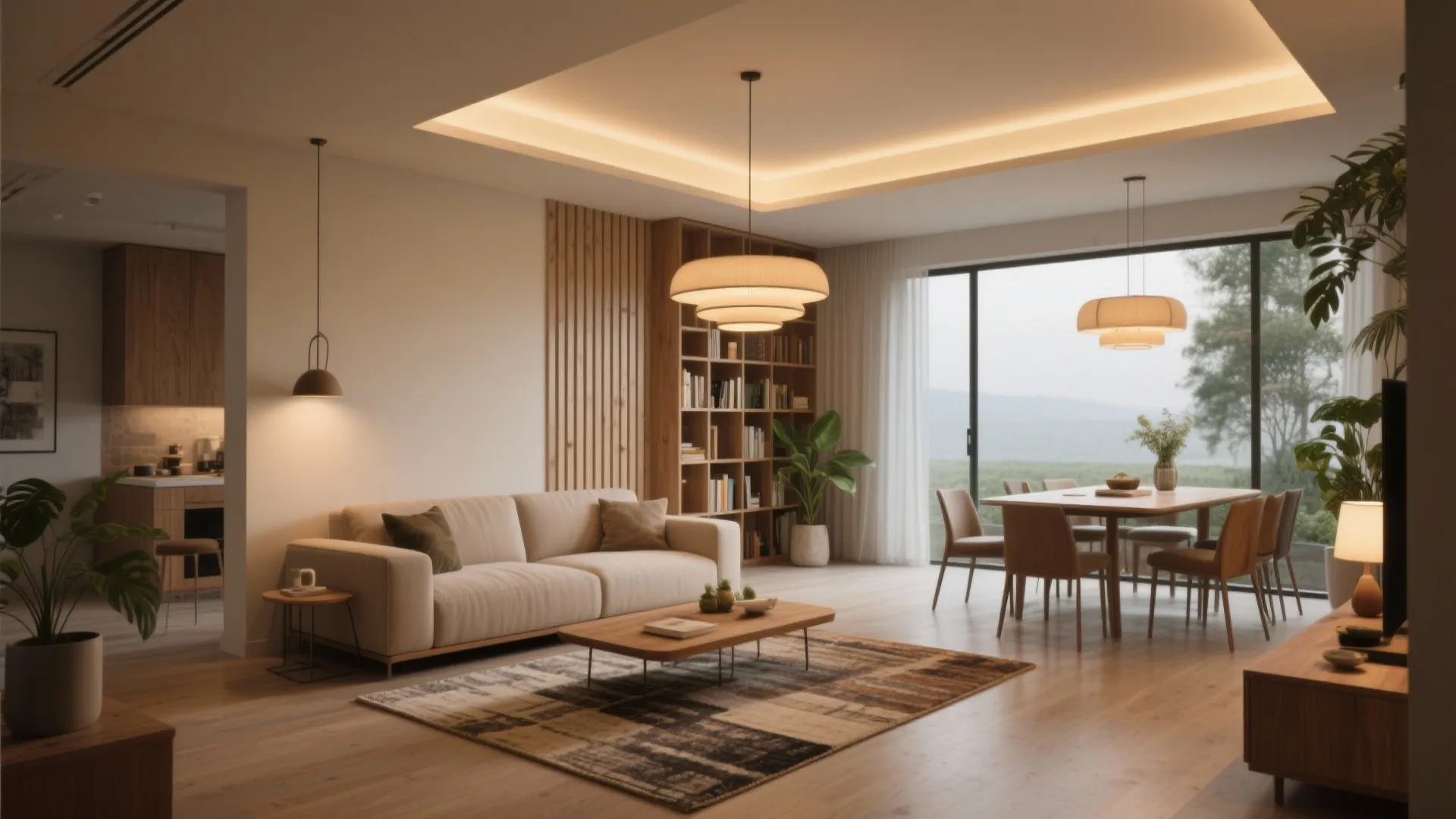 5. Zoning with lighting, rugs, and low partitions