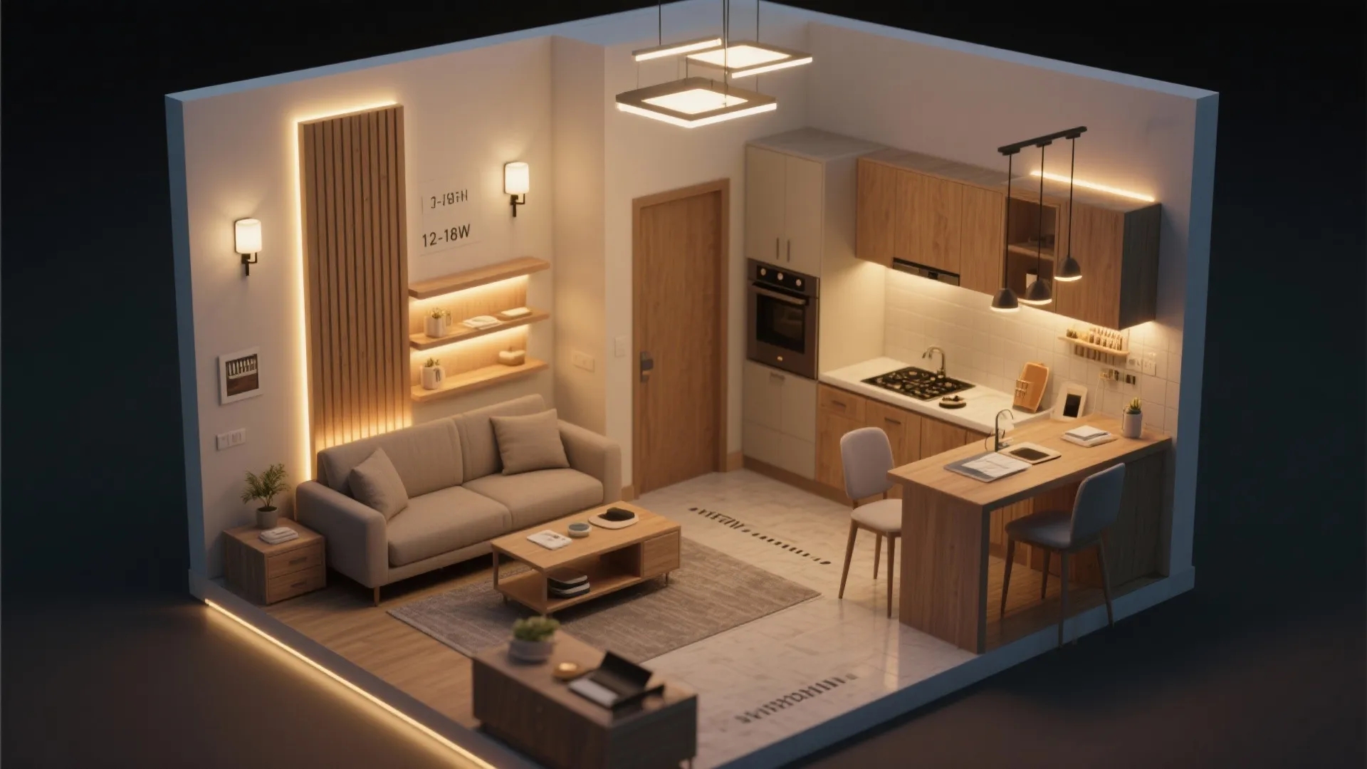 Zoned lighting plan to expand perceived space