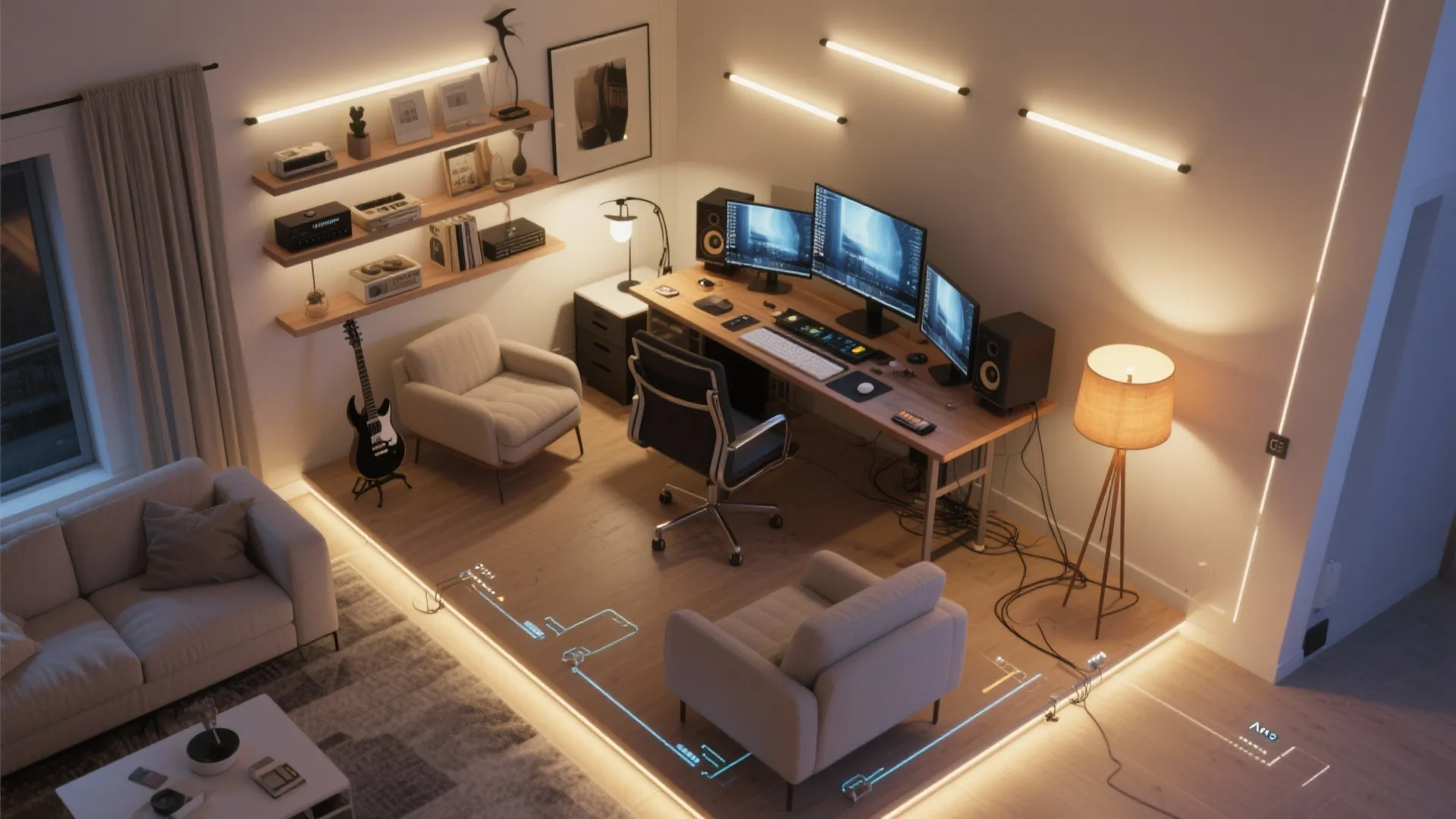 4) Zoned lighting for sessions and chill