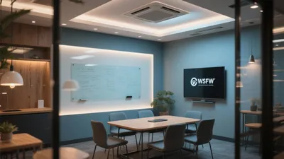 Modern Meeting Room Design with Blue Accent Walls