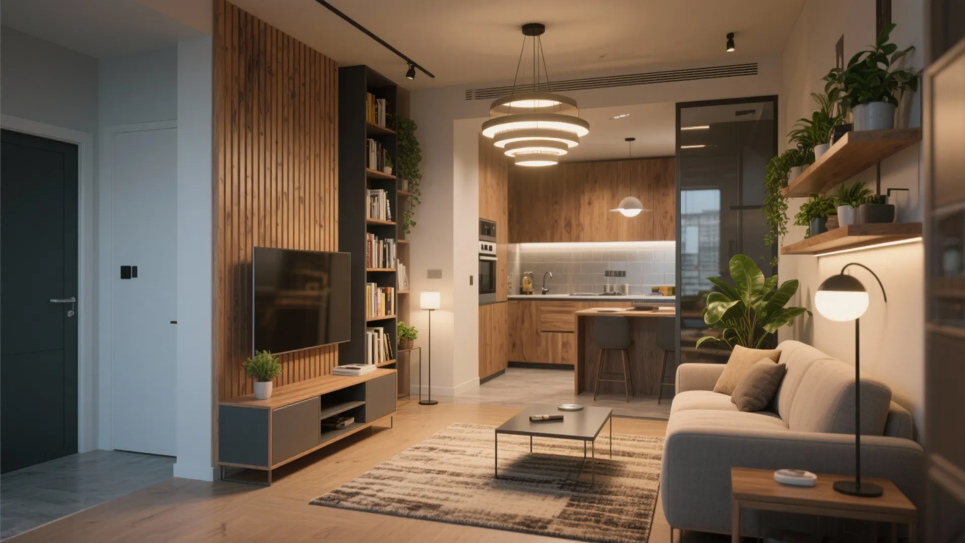 3. Define zones with rugs and vertical anchors