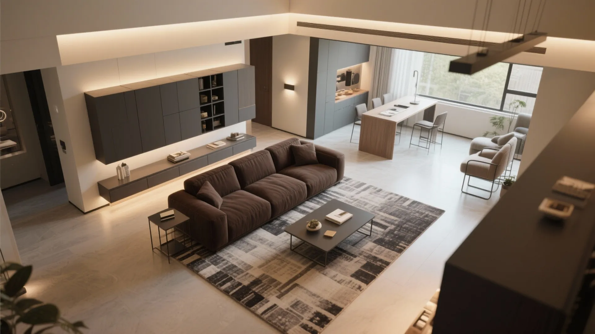 4. Zone with rugs and modular furniture