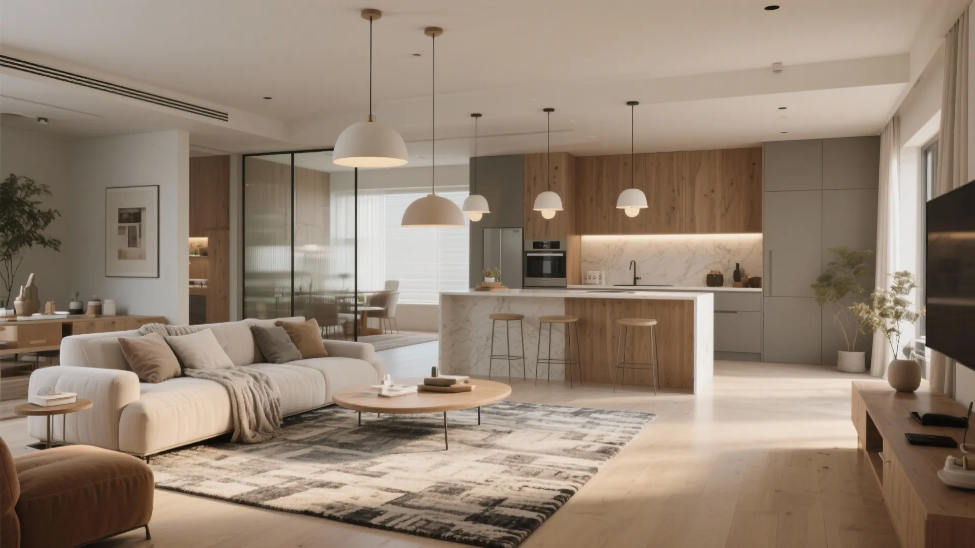 3. Zone with rugs, lighting and subtle dividers