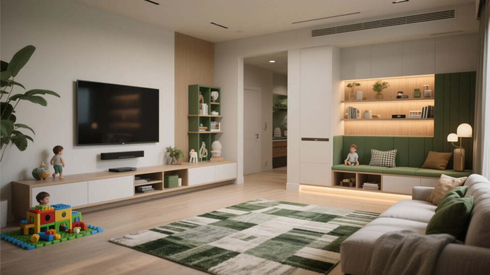 3. Zoned Living Room for Multiple Uses