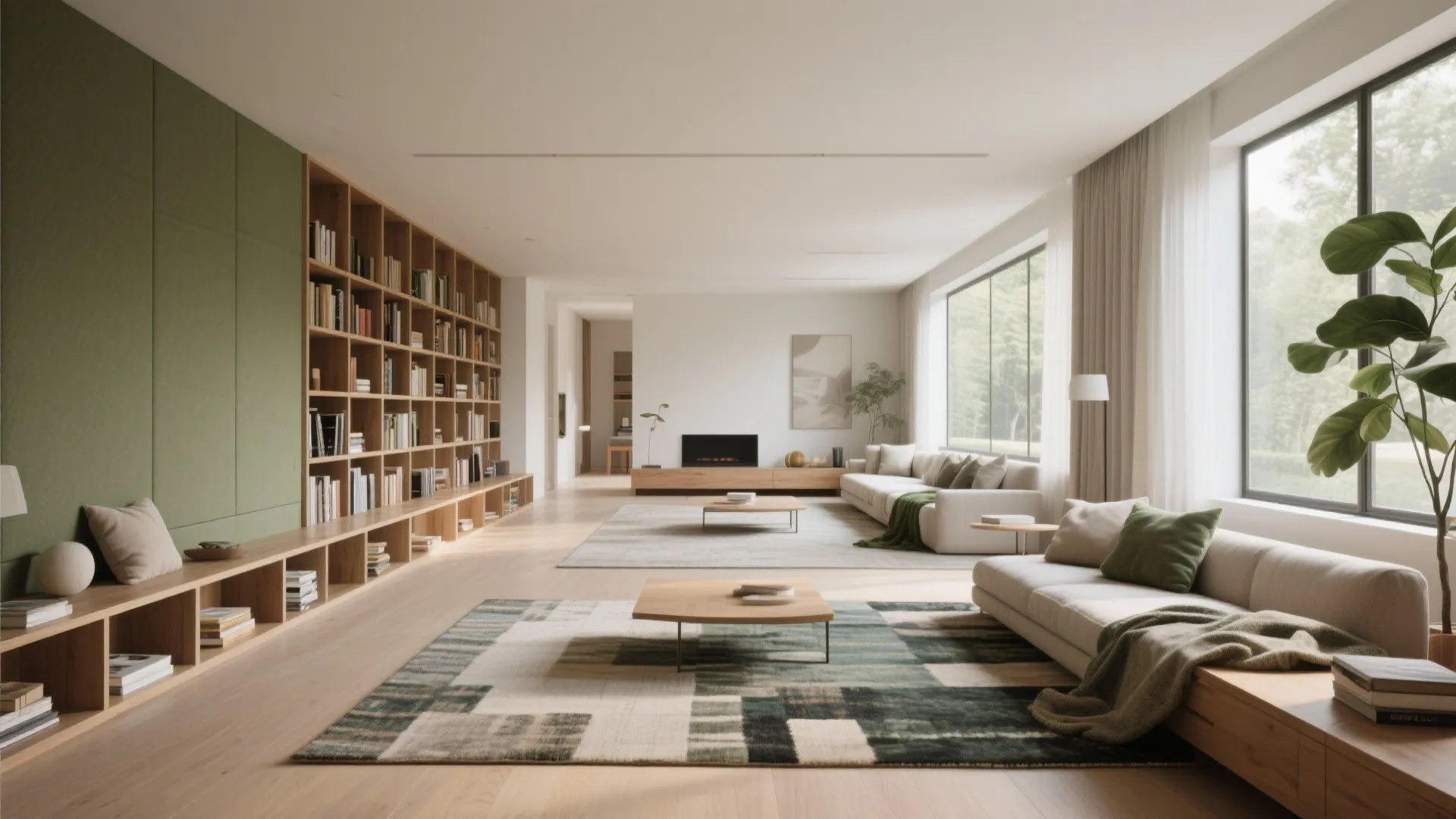 2. Zoned living using rugs and partial partitions