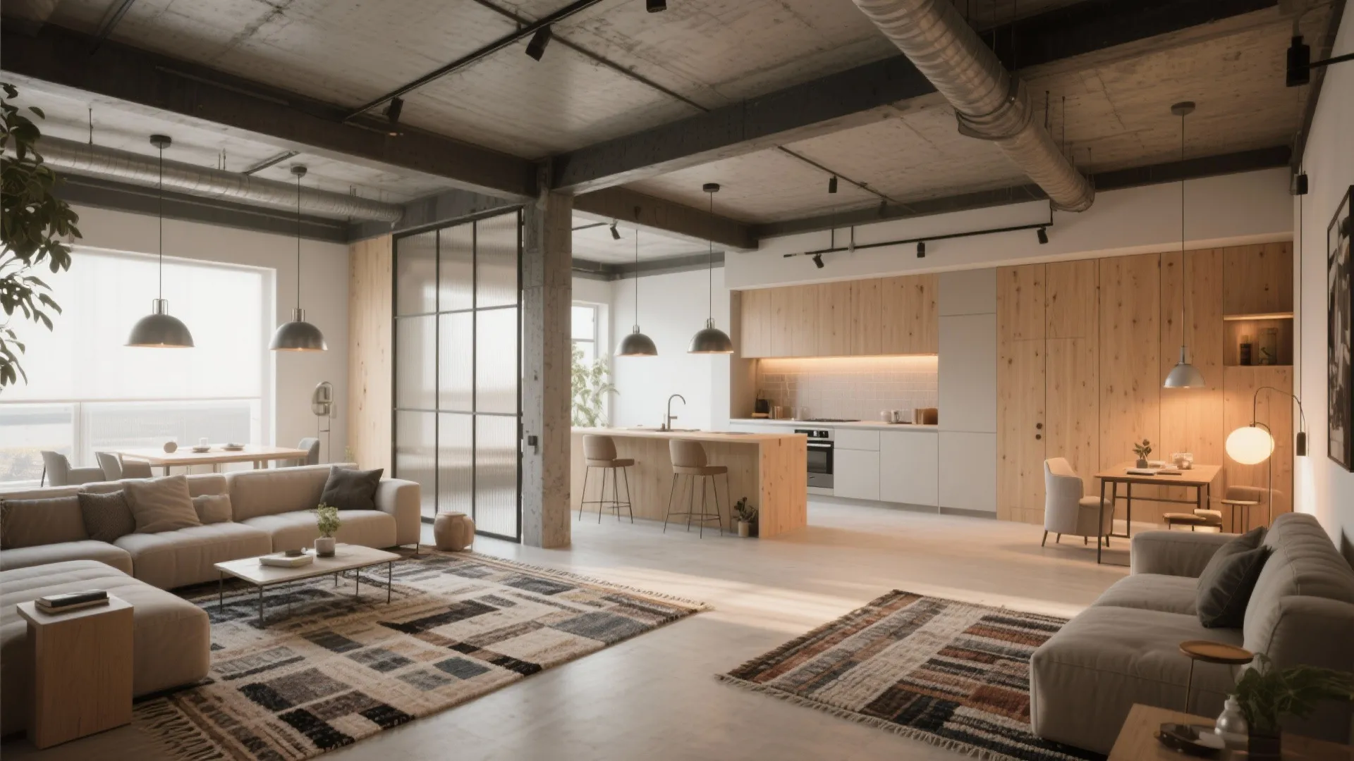 3. Define areas with rugs, lighting and partial partitions