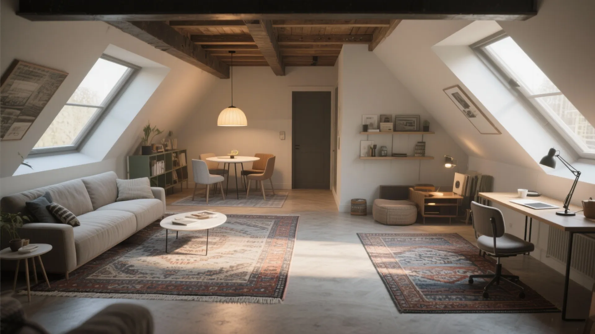 2. Define zones with rugs and lighting