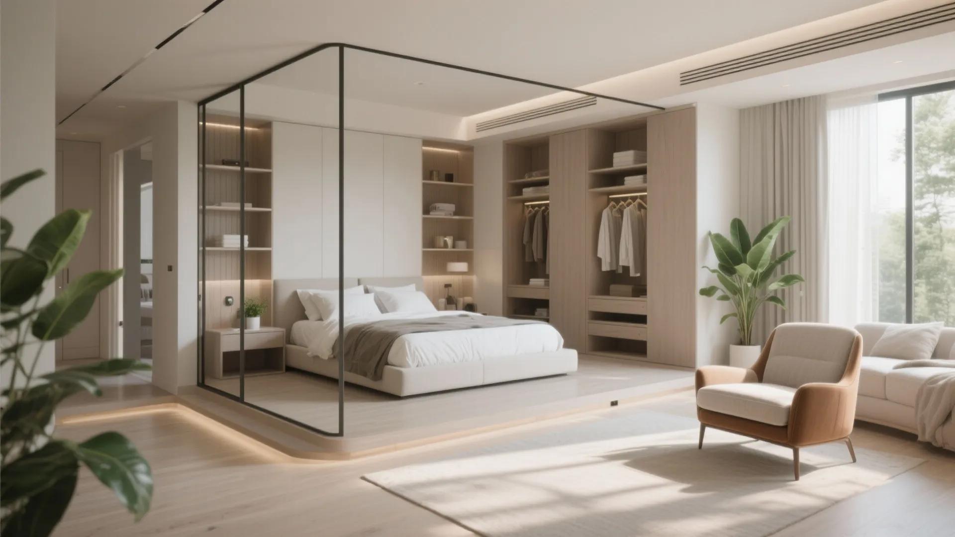 4. Zoned Layout: Sleeping, Dressing, and Lounging